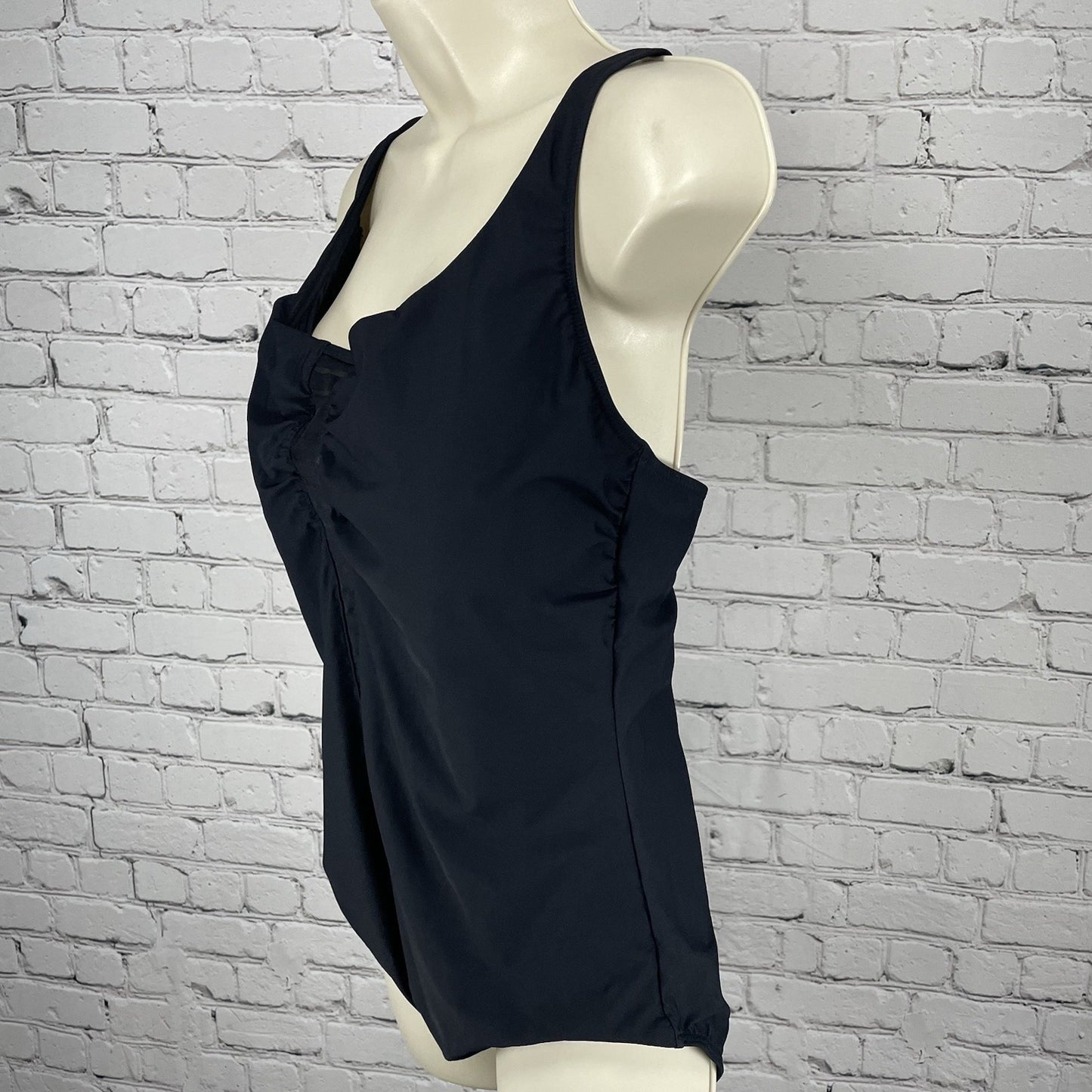 Amoressa Black Padded Bra Gold Accent Mesh Cut Out One Piece Swimsuit Size 16W