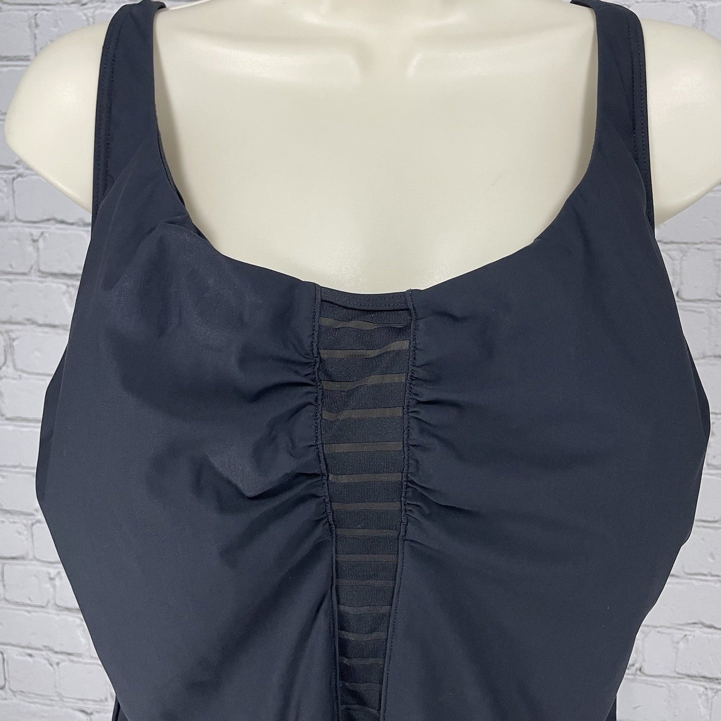 Amoressa Black Padded Bra Gold Accent Mesh Cut Out One Piece Swimsuit Size 16W