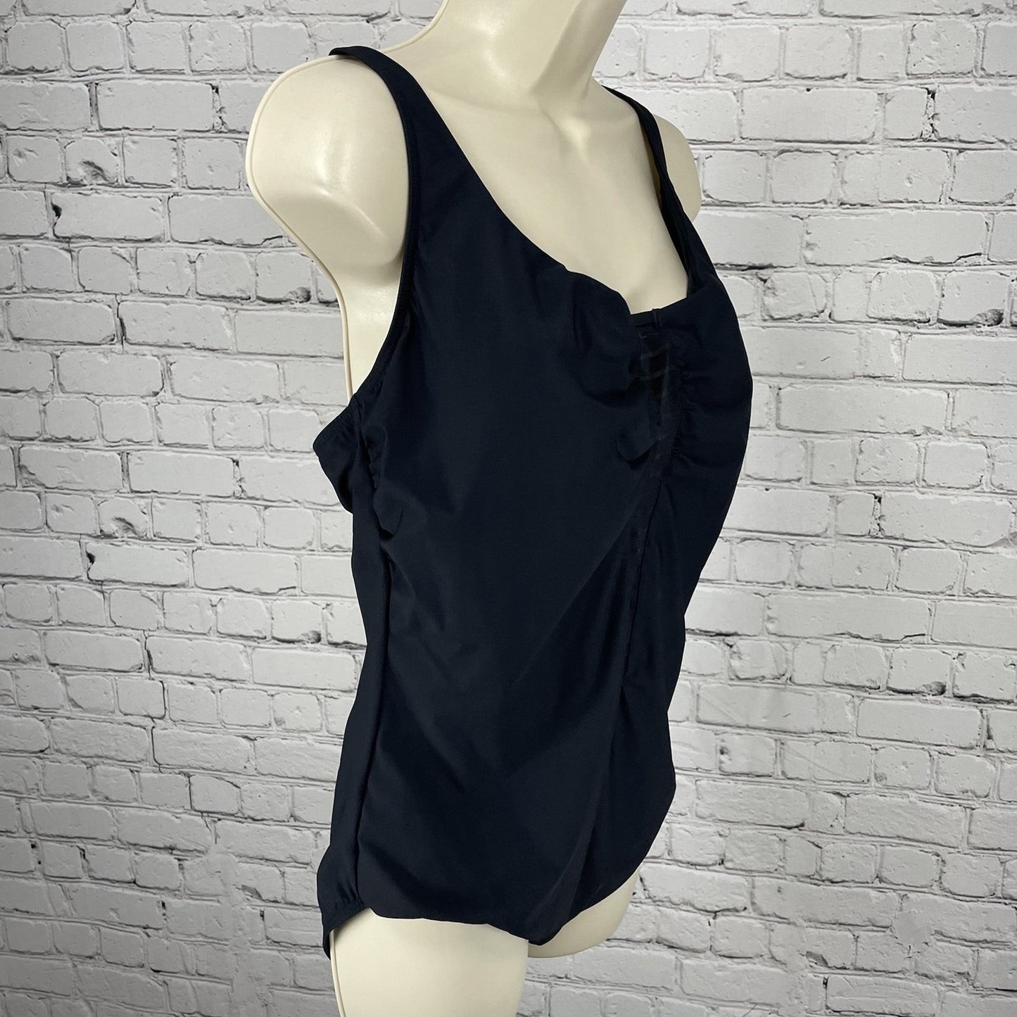 Amoressa Black Padded Bra Gold Accent Mesh Cut Out One Piece Swimsuit Size 16W
