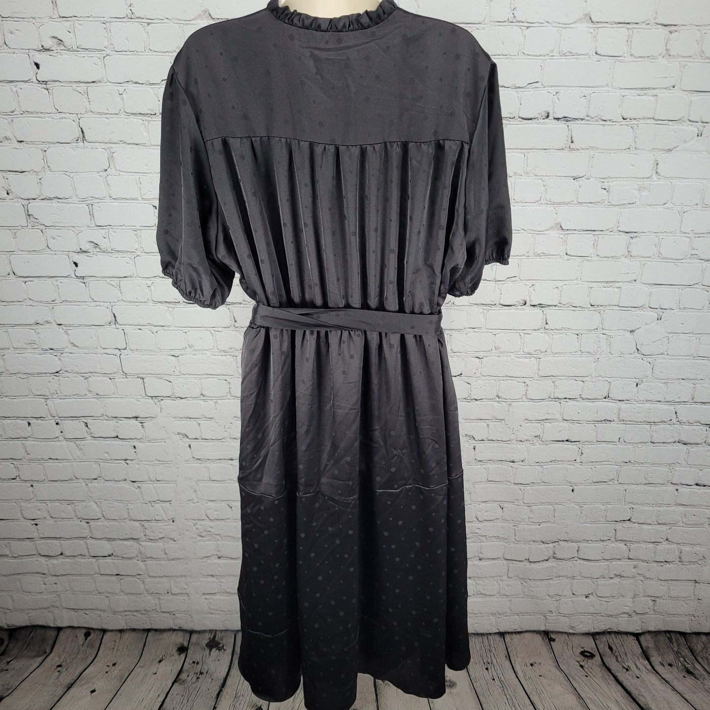 Draper James Black Silky Polka Dot Short Sleeve Wrap Tie Midi Dress Size XXL
