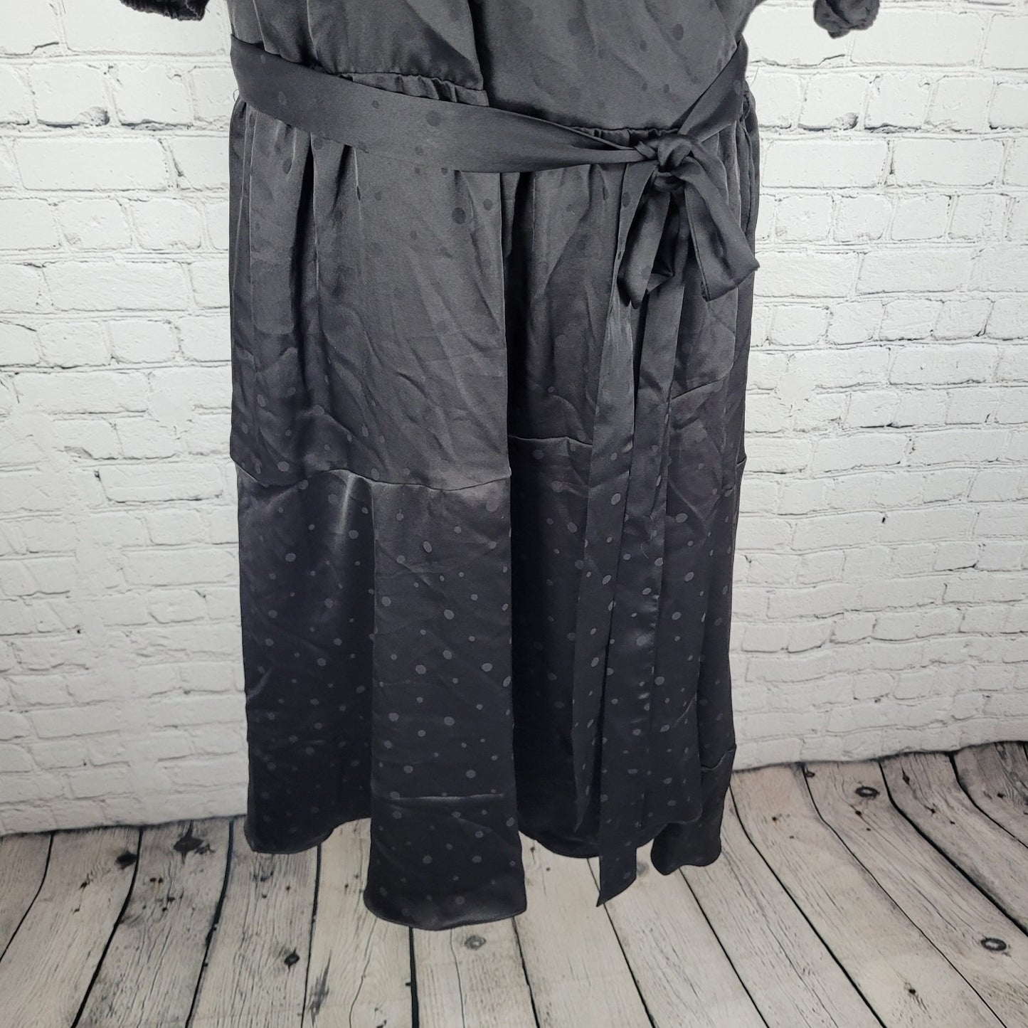 Draper James Black Silky Polka Dot Short Sleeve Wrap Tie Midi Dress Size XXL