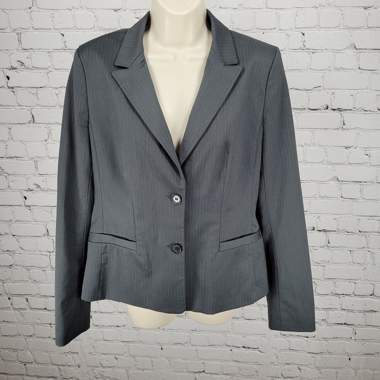 Ann Taylor Grey Pinstriped 2 Button Vented Lightweight Blazer Jacket Size 10