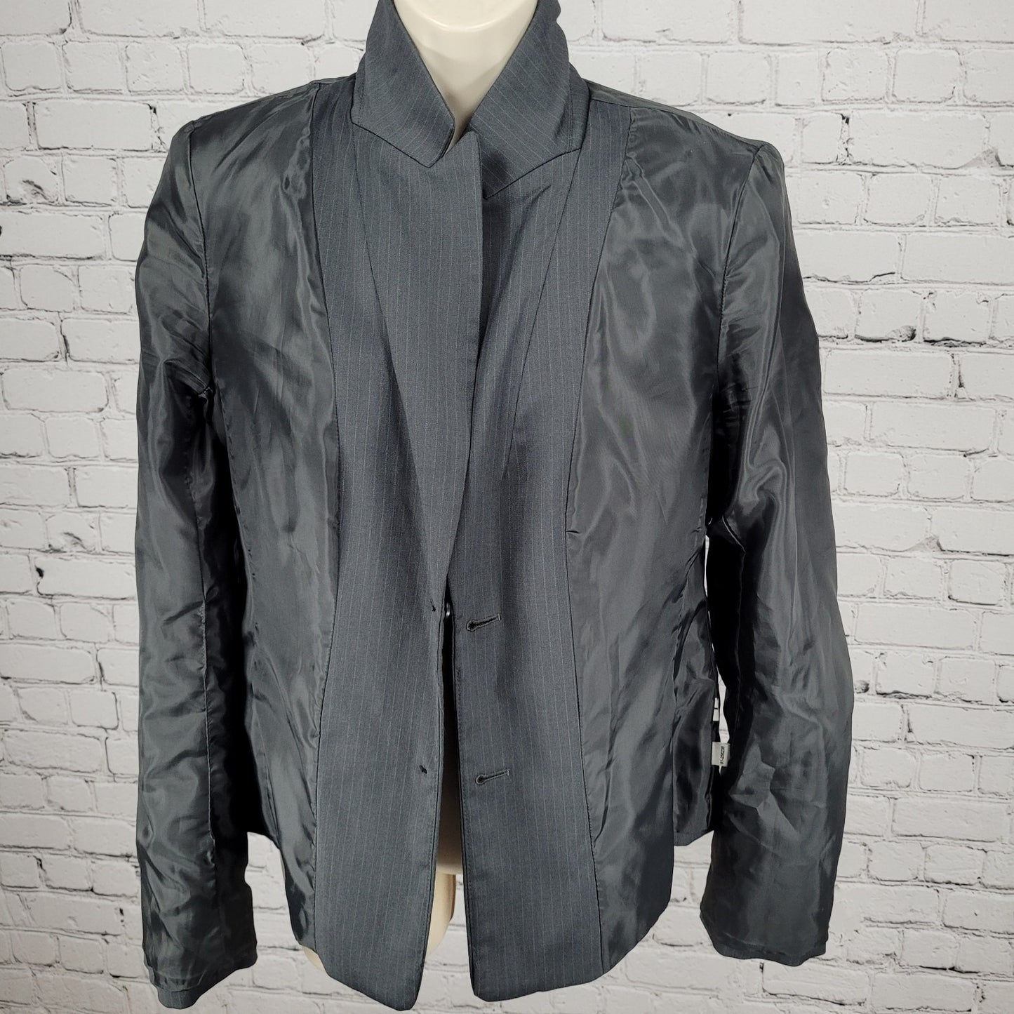 Ann Taylor Grey Pinstriped 2 Button Vented Lightweight Blazer Jacket Size 10