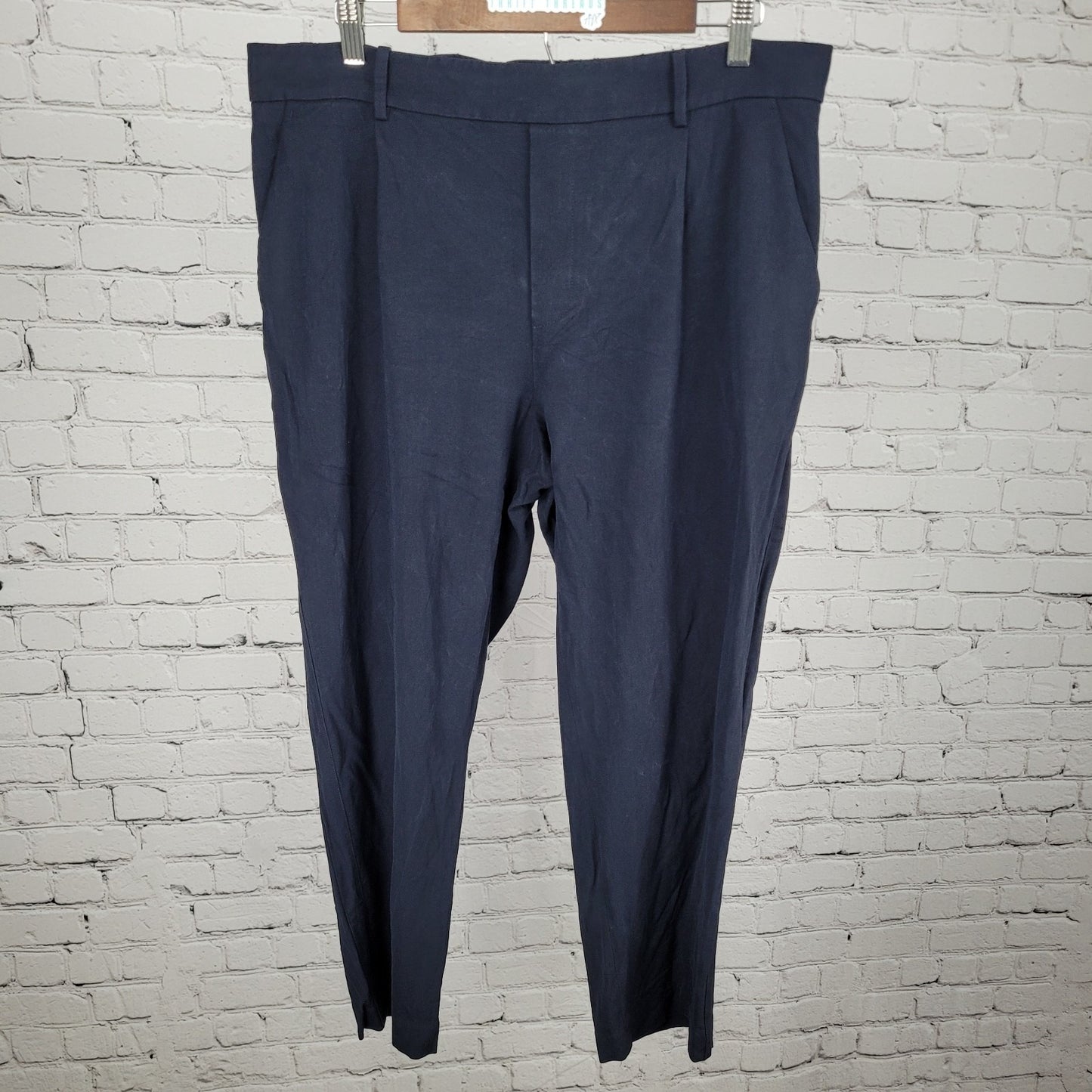 Vince Dark Blue Pleated Elastic Waist Pull On Stretch Crop Pants Size XL (35x25)