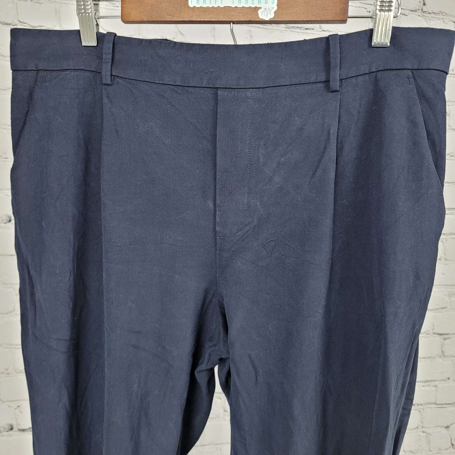 Vince Dark Blue Pleated Elastic Waist Pull On Stretch Crop Pants Size XL (35x25)