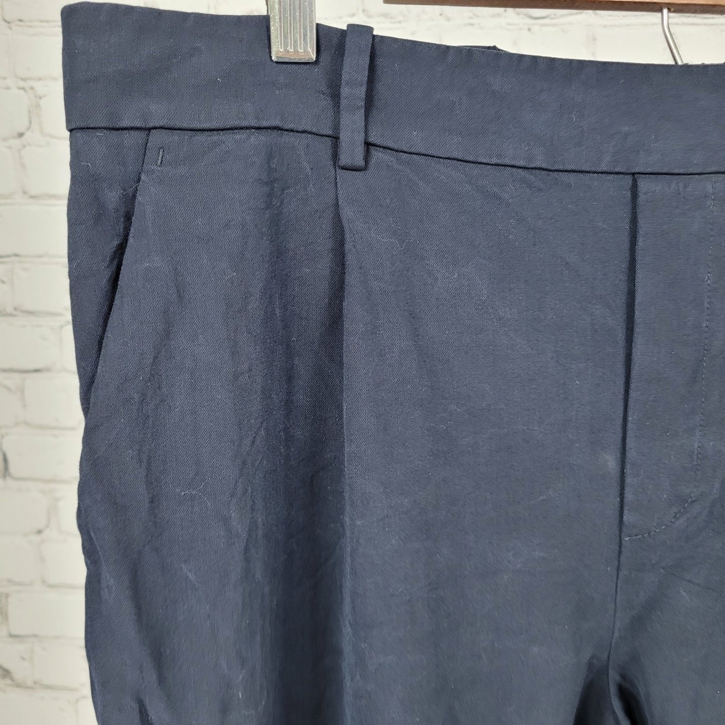 Vince Dark Blue Pleated Elastic Waist Pull On Stretch Crop Pants Size XL (35x25)