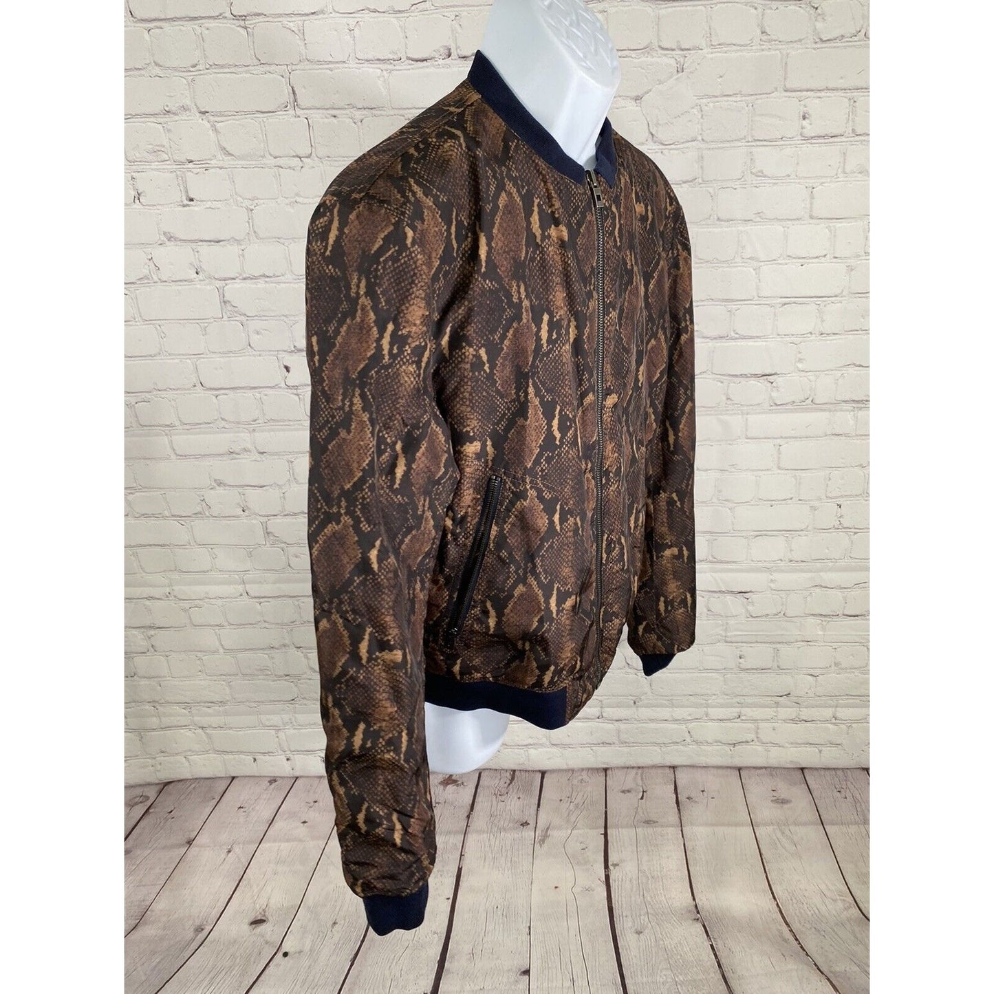 Wooyoungmi Reversible Navy Blue Snake Print Full Zip Bomber Jacket Men’s 50 L
