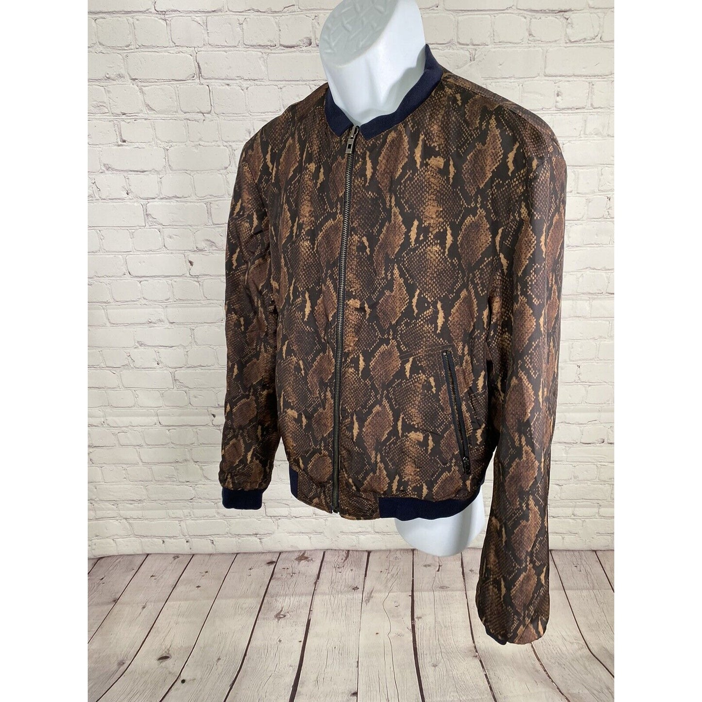 Wooyoungmi Reversible Navy Blue Snake Print Full Zip Bomber Jacket Men’s 50 L