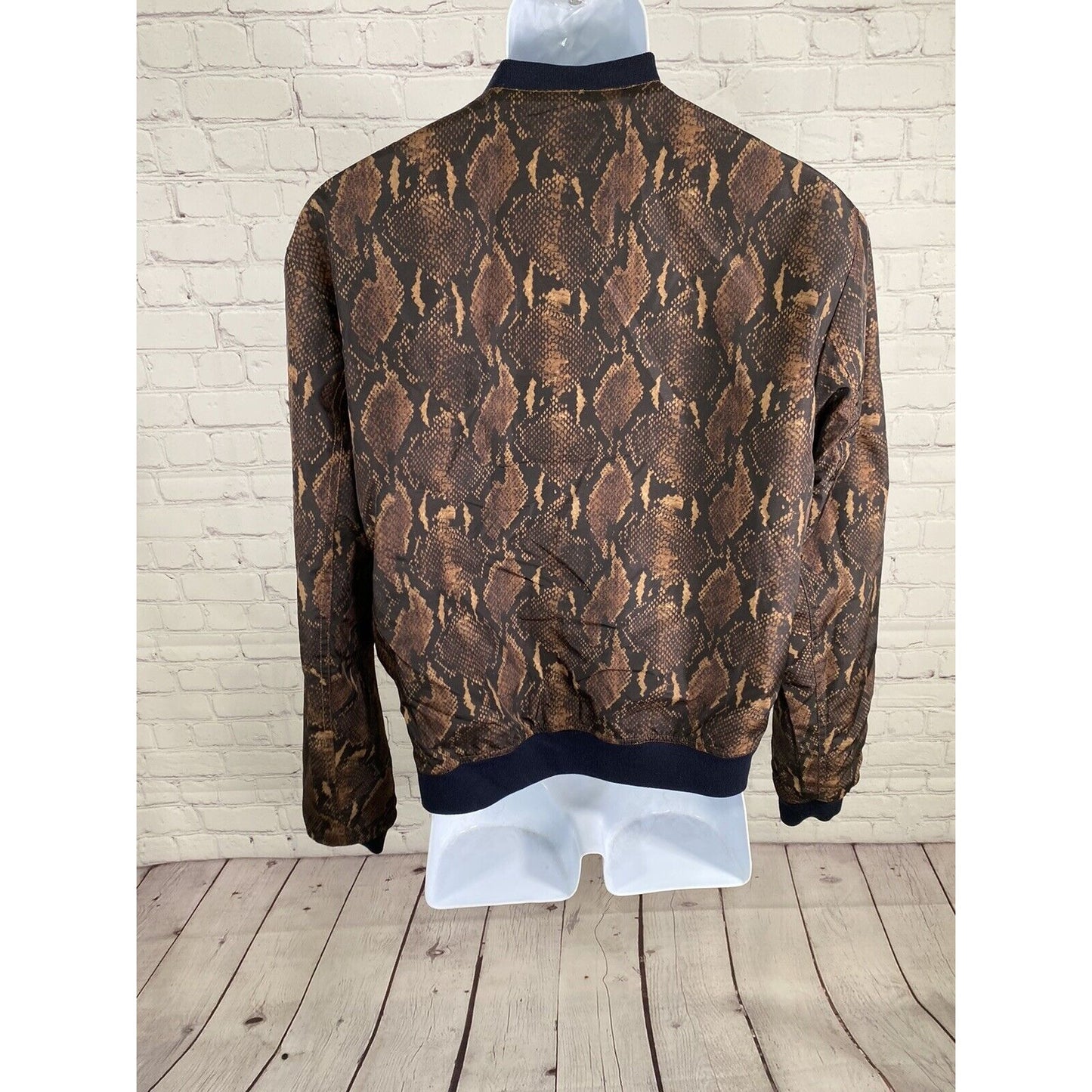 Wooyoungmi Reversible Navy Blue Snake Print Full Zip Bomber Jacket Men’s 50 L