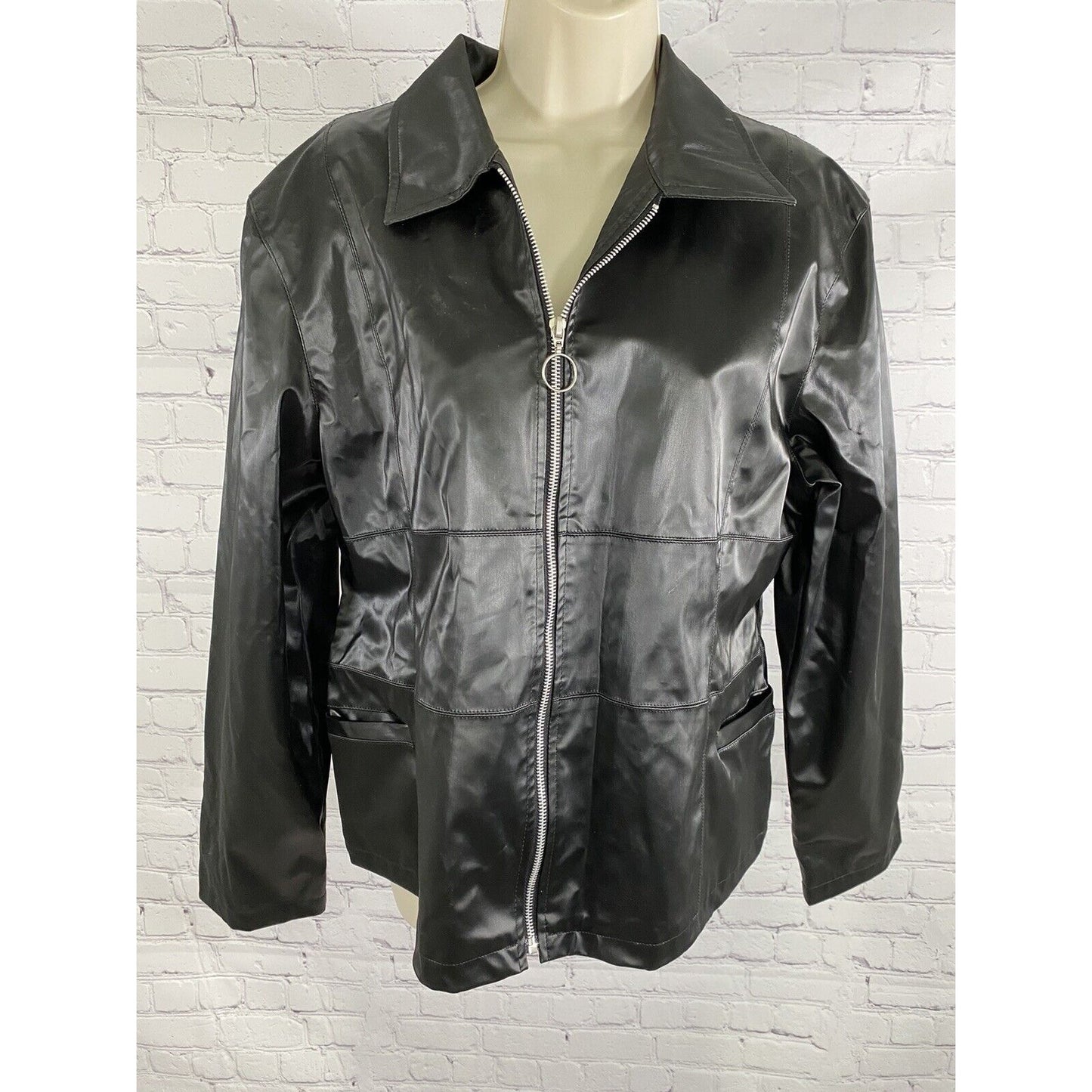 Rave Black Vegan Faux Leather Light Collared Full Zip Up Biker Jacket XL