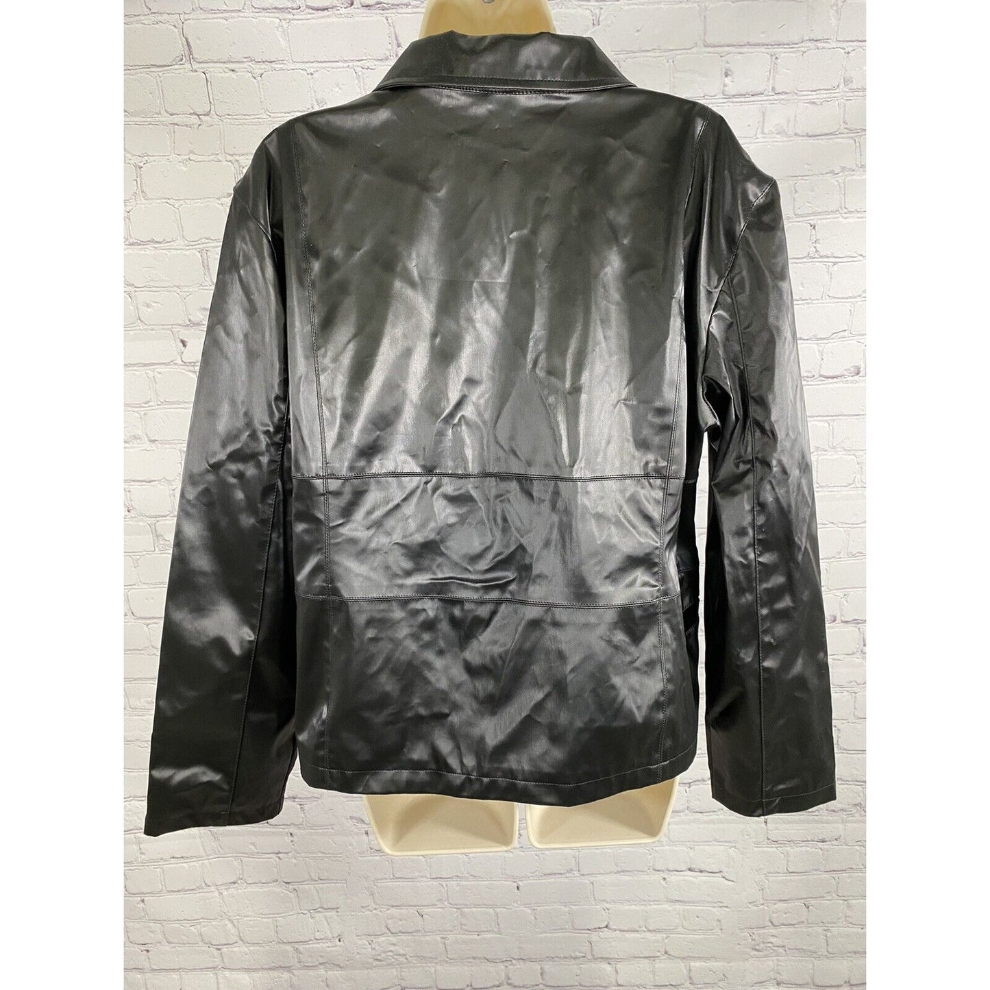 Rave Black Vegan Faux Leather Light Collared Full Zip Up Biker Jacket XL