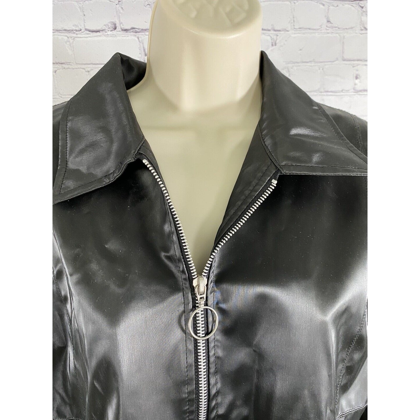 Rave Black Vegan Faux Leather Light Collared Full Zip Up Biker Jacket XL