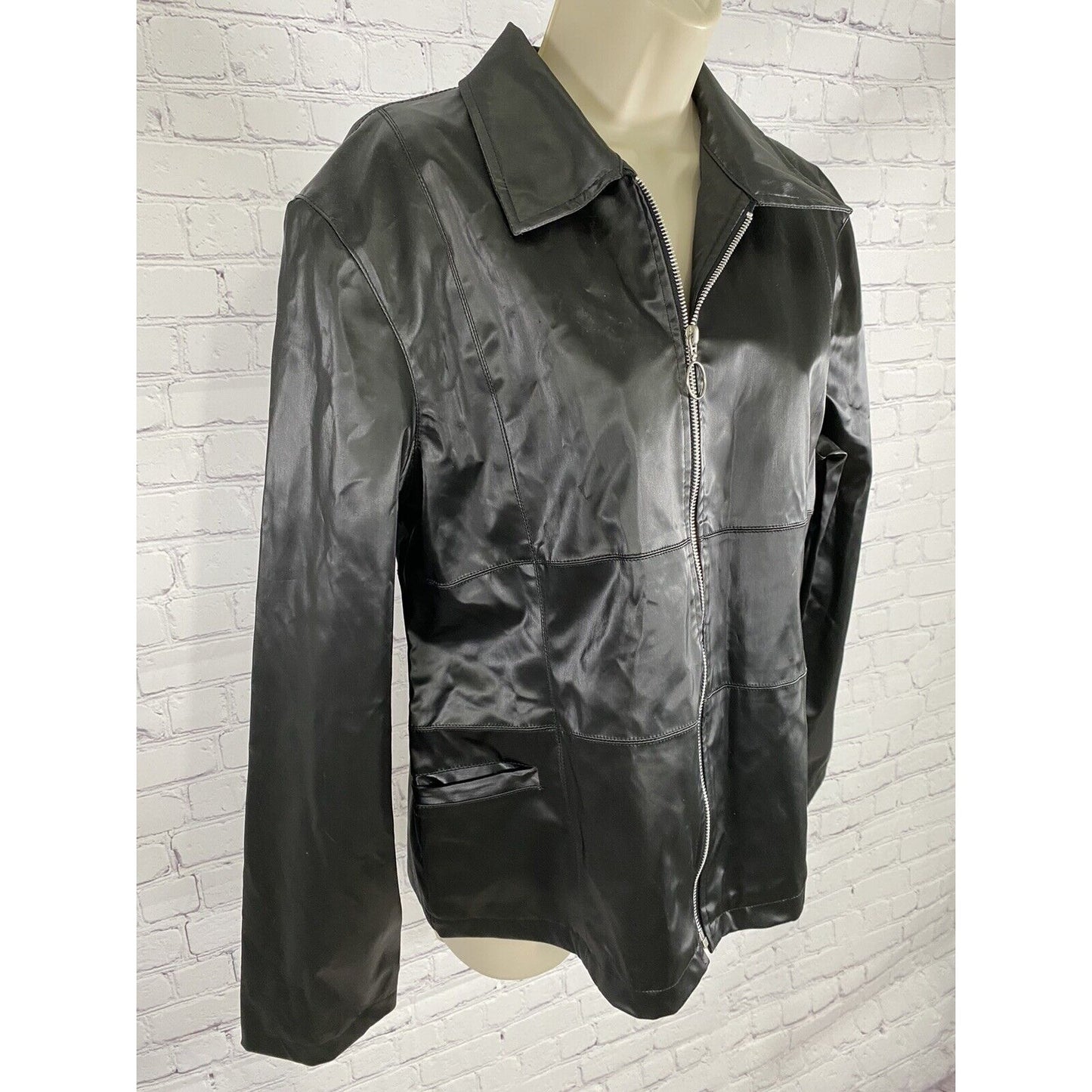 Rave Black Vegan Faux Leather Light Collared Full Zip Up Biker Jacket XL