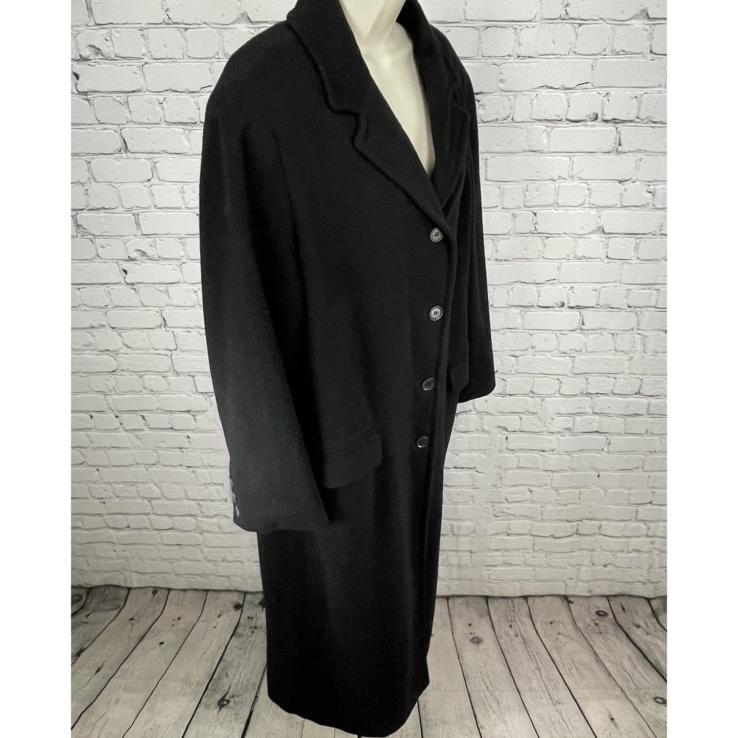 VTG Brooks Brothers Black 100% Wool Classic Buttoned Long Over Coat Size Large L