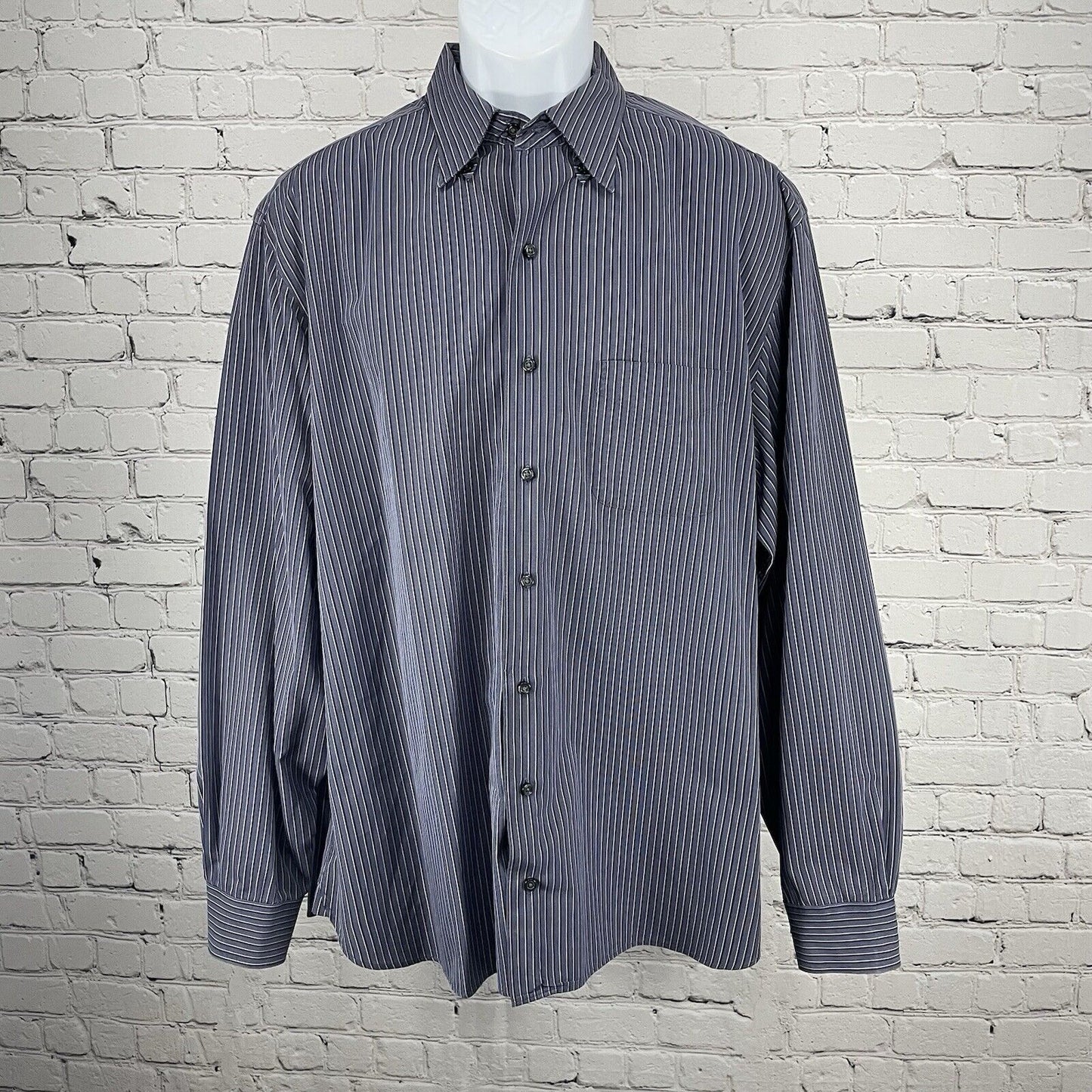 Joseph Jos A Bank Blue Striped Button Down Long Sleeve Classic Shirt Size XL