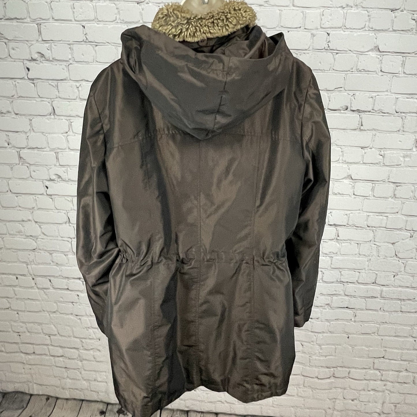 Kristen Blake Brown Removable Faux Fur Collar & Hood Insulated Jacket Size XL