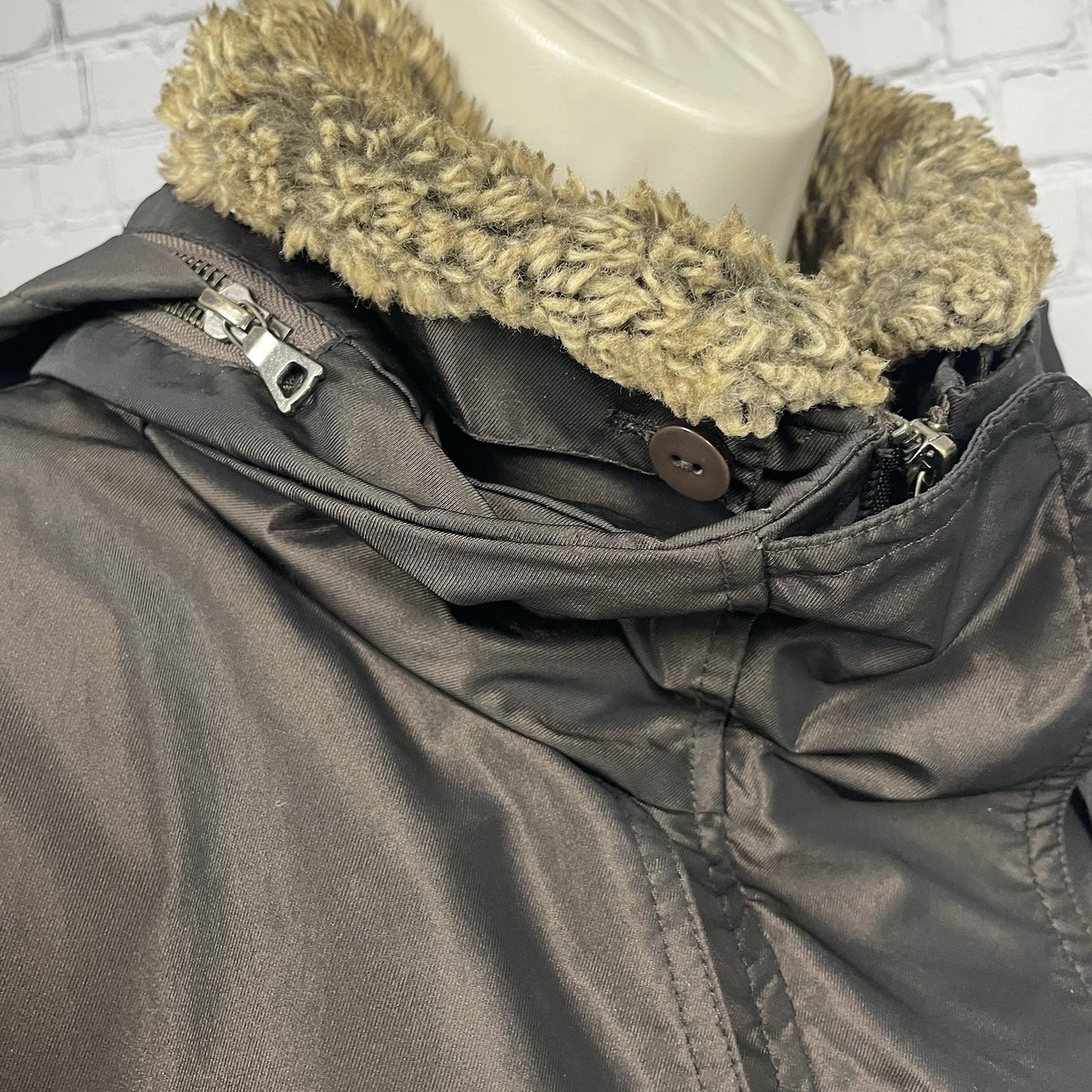 Kristen Blake Brown Removable Faux Fur Collar & Hood Insulated Jacket Size XL