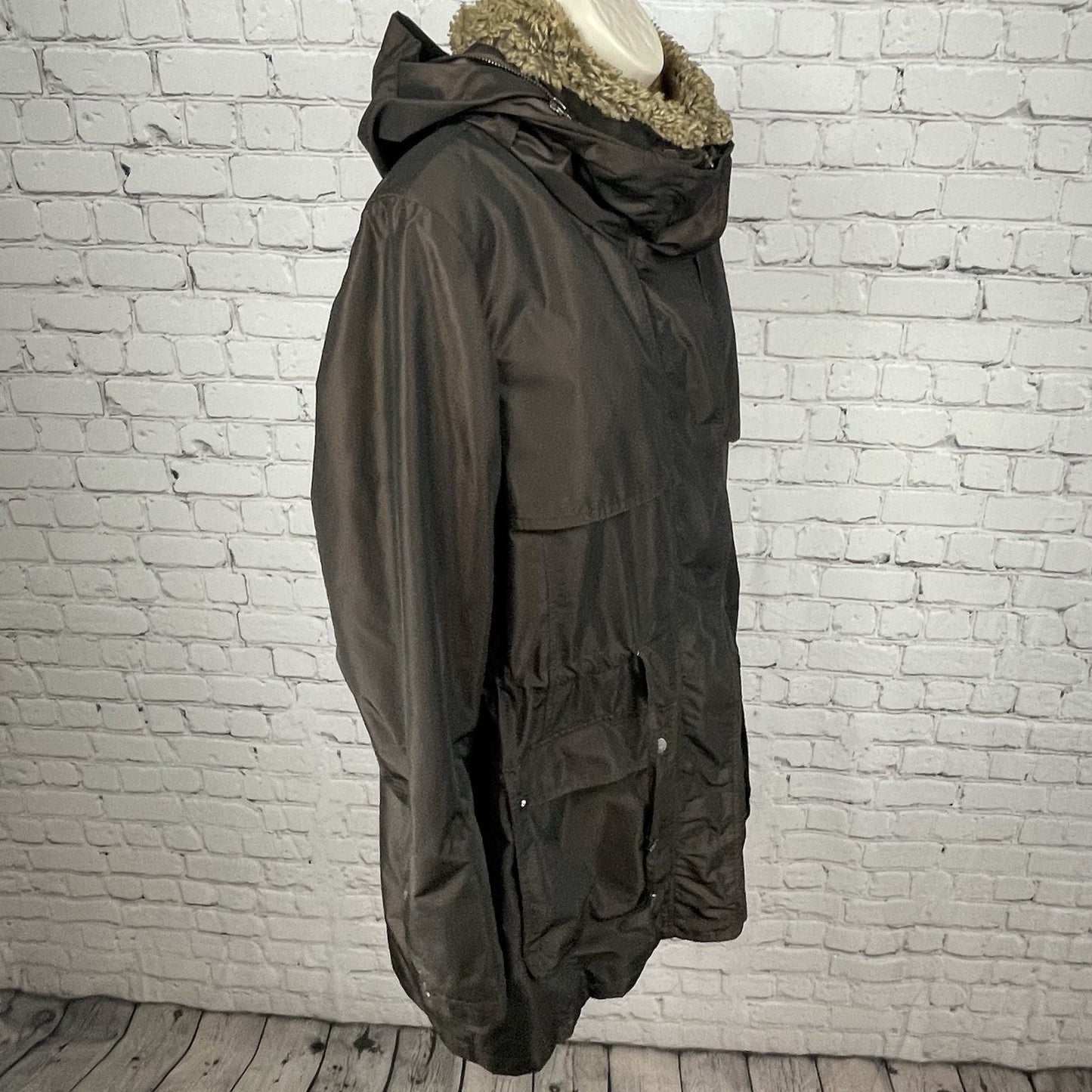 Kristen Blake Brown Removable Faux Fur Collar & Hood Insulated Jacket Size XL