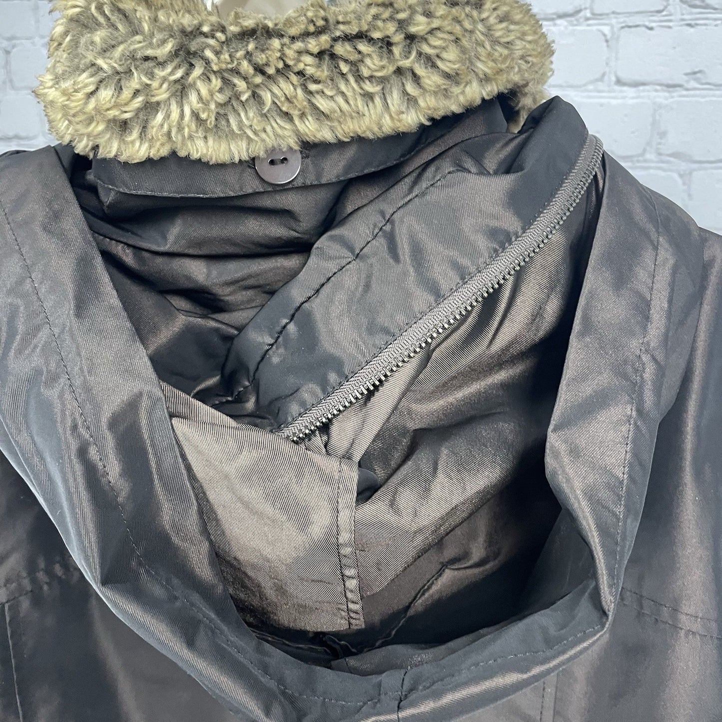 Kristen Blake Brown Removable Faux Fur Collar & Hood Insulated Jacket Size XL
