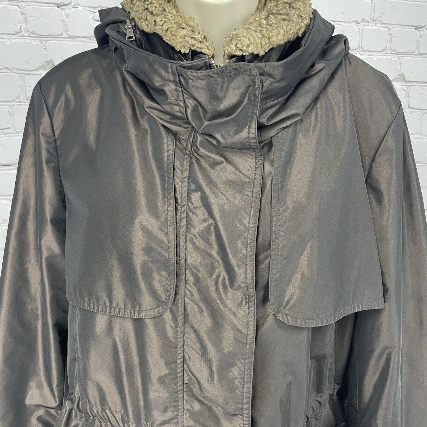 Kristen Blake Brown Removable Faux Fur Collar & Hood Insulated Jacket Size XL