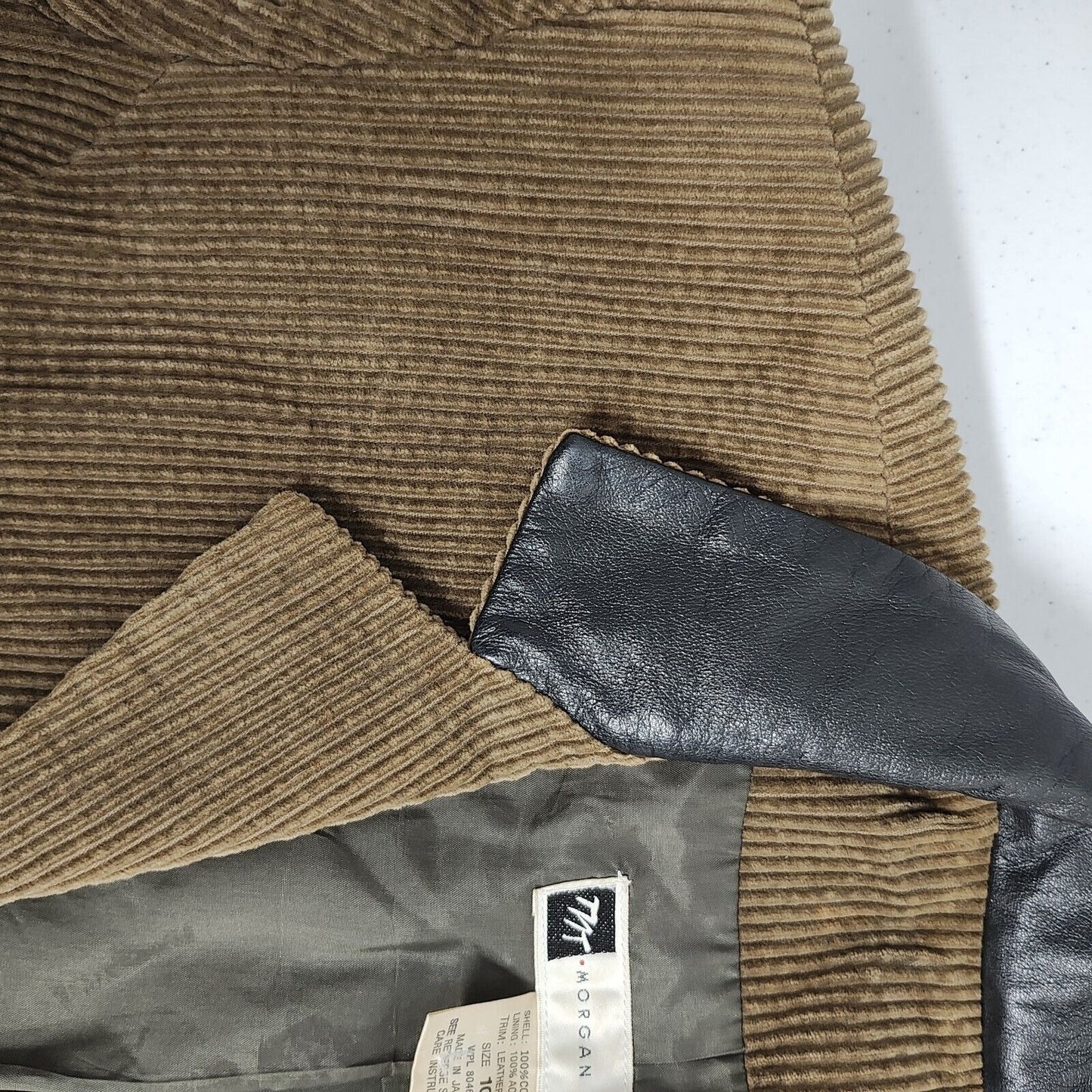 VTG Morgan Taylor Corduroy Black Leather Trim Lined Blazer Women's Size 10