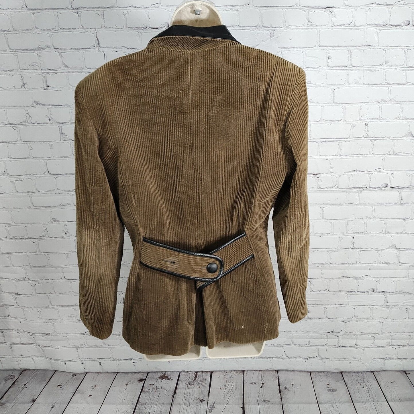 VTG Morgan Taylor Corduroy Black Leather Trim Lined Blazer Women's Size 10