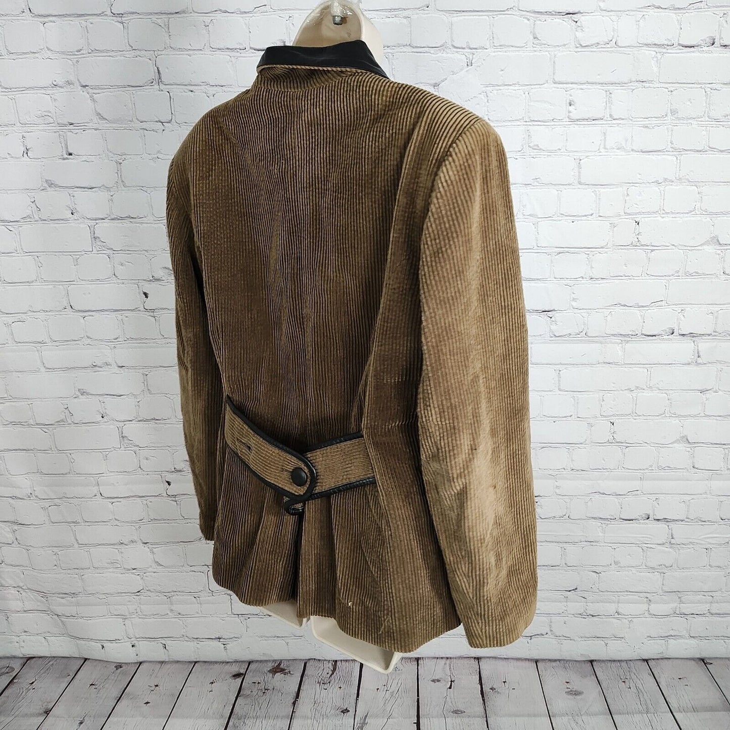 VTG Morgan Taylor Corduroy Black Leather Trim Lined Blazer Women's Size 10