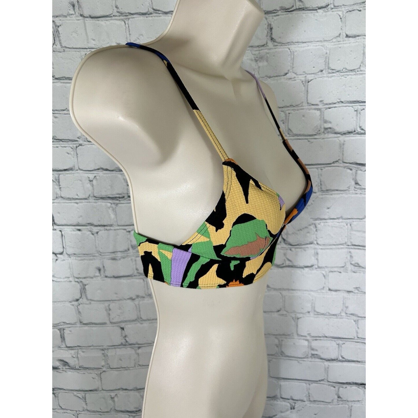 Roxy Color Jam Floral Textured Triangle Pullover Swimsuit Bikini Top Women’s XS