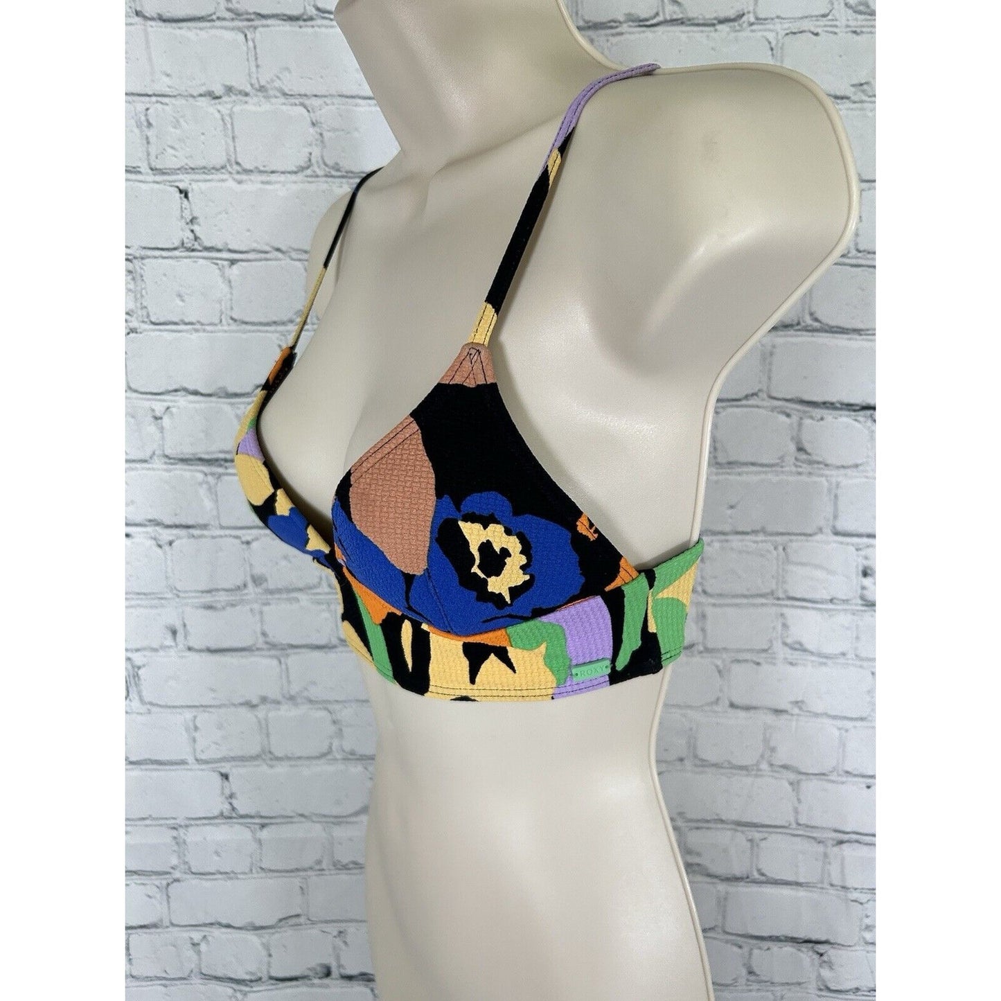 Roxy Color Jam Floral Textured Triangle Pullover Swimsuit Bikini Top Women’s XS