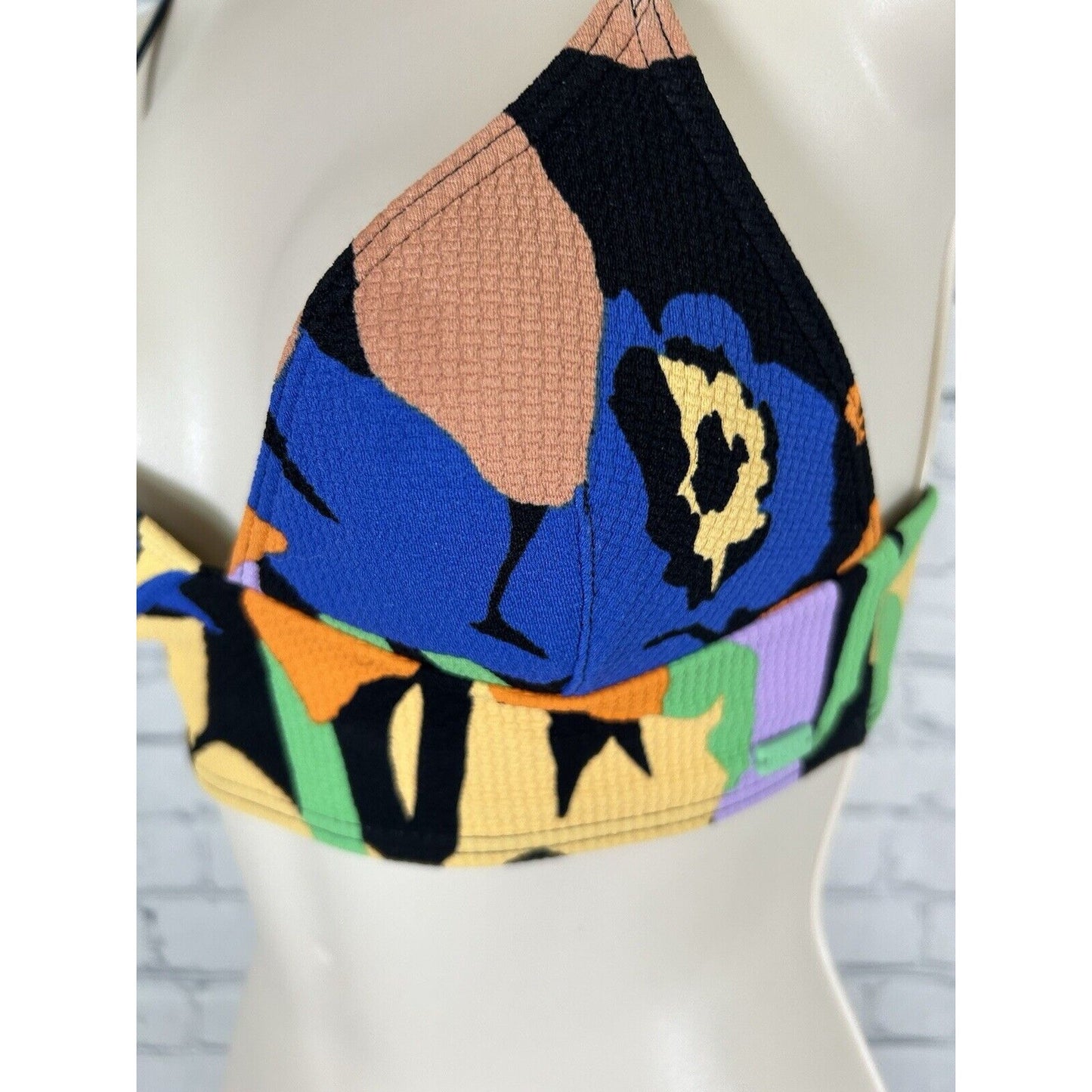 Roxy Color Jam Floral Textured Triangle Pullover Swimsuit Bikini Top Women’s XS