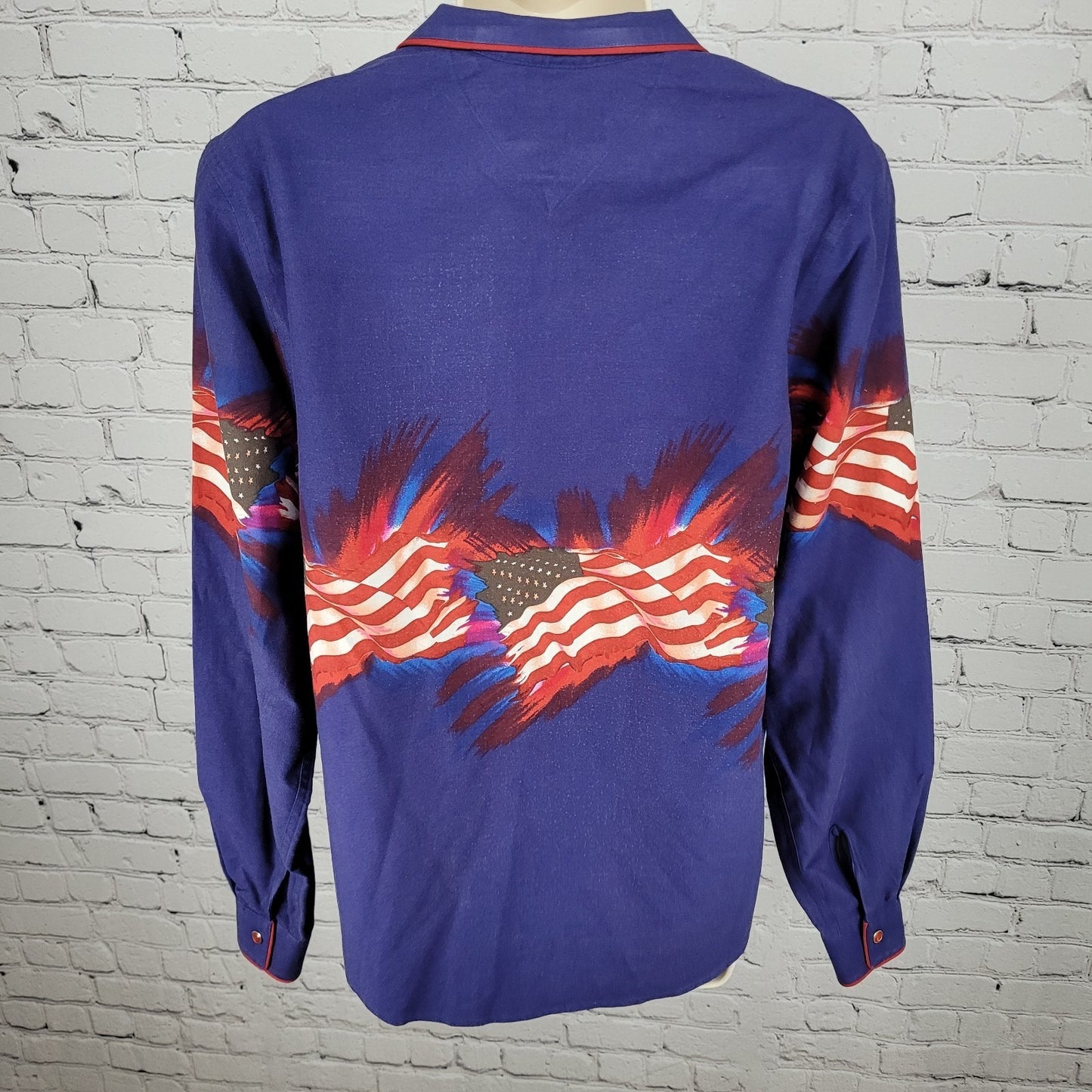 VTG Panhandle Slim Blue American Flag USA Snap Long Sleeve Shirt Size Medium M