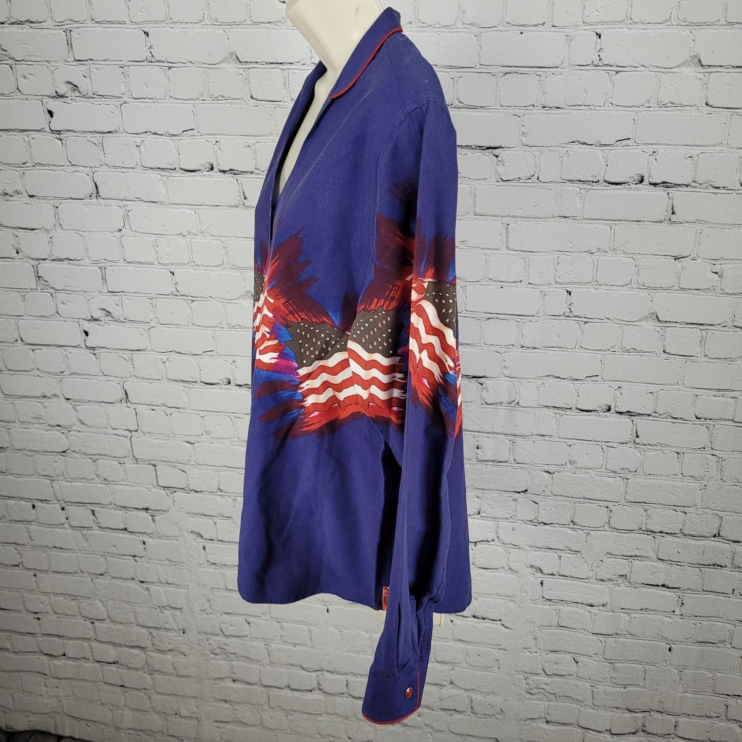 VTG Panhandle Slim Blue American Flag USA Snap Long Sleeve Shirt Size Medium M