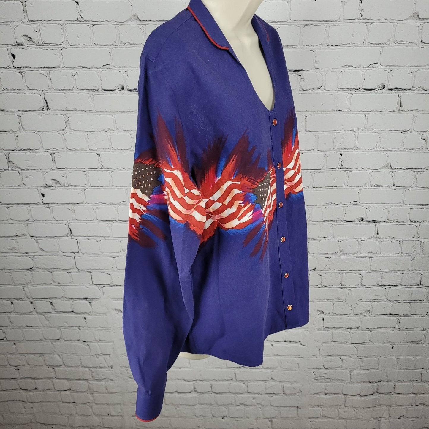VTG Panhandle Slim Blue American Flag USA Snap Long Sleeve Shirt Size Medium M