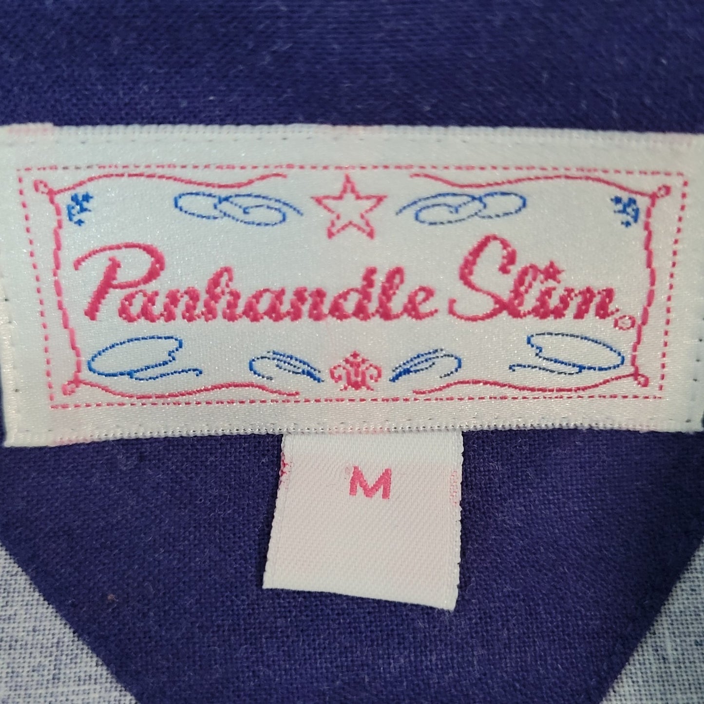VTG Panhandle Slim Blue American Flag USA Snap Long Sleeve Shirt Size Medium M