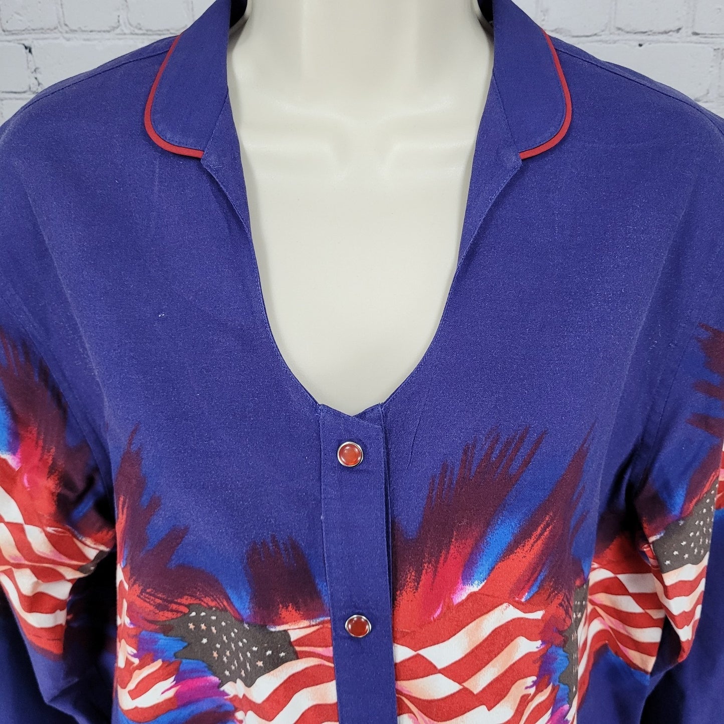 VTG Panhandle Slim Blue American Flag USA Snap Long Sleeve Shirt Size Medium M