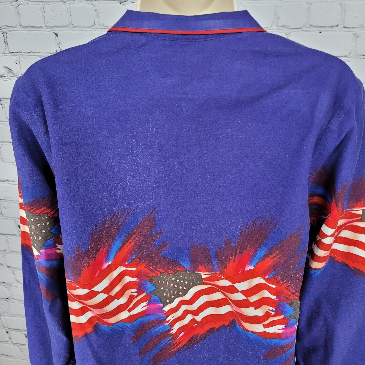VTG Panhandle Slim Blue American Flag USA Snap Long Sleeve Shirt Size Medium M