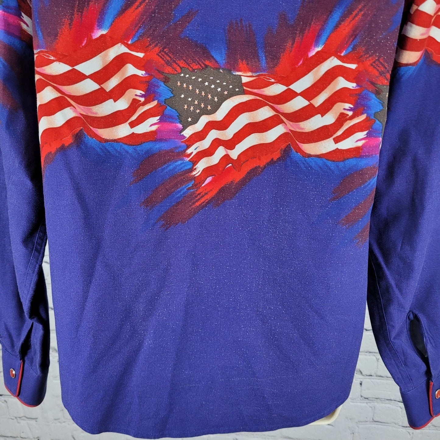 VTG Panhandle Slim Blue American Flag USA Snap Long Sleeve Shirt Size Medium M