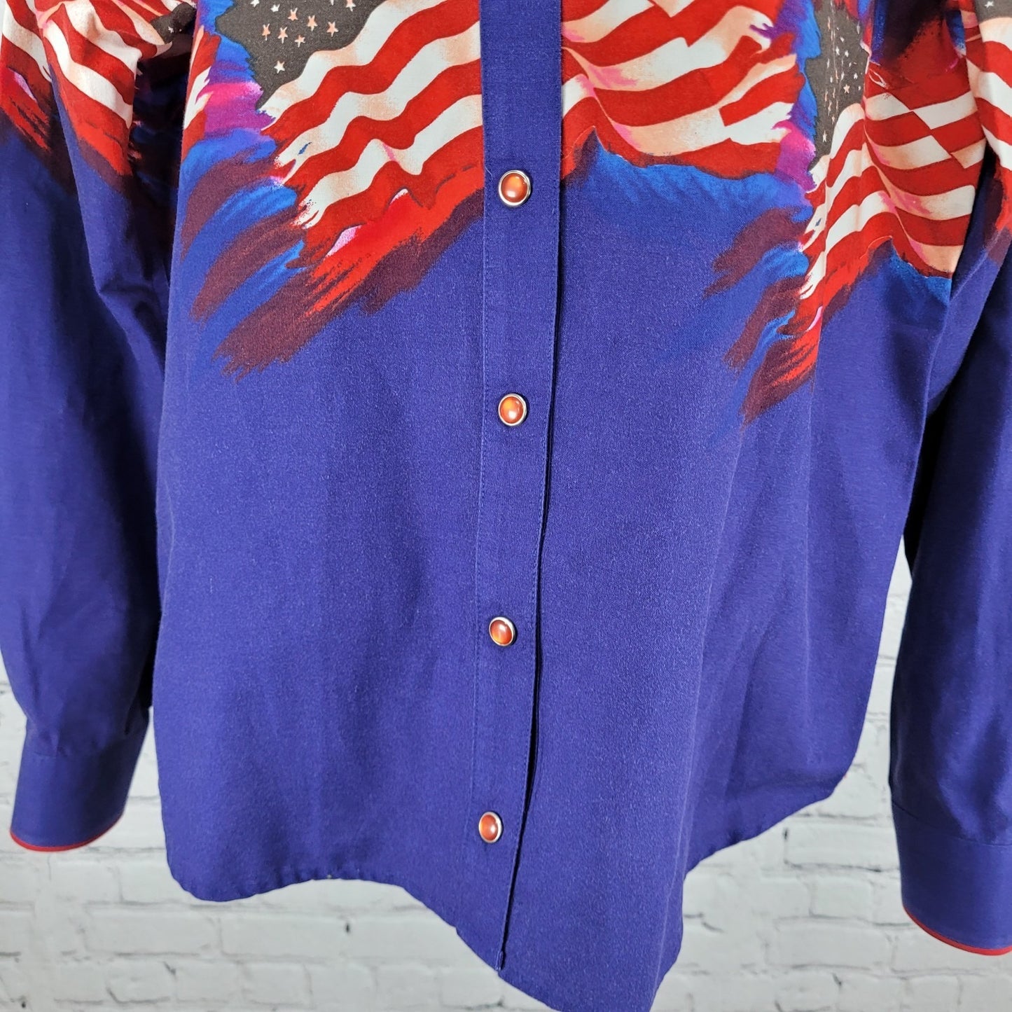 VTG Panhandle Slim Blue American Flag USA Snap Long Sleeve Shirt Size Medium M