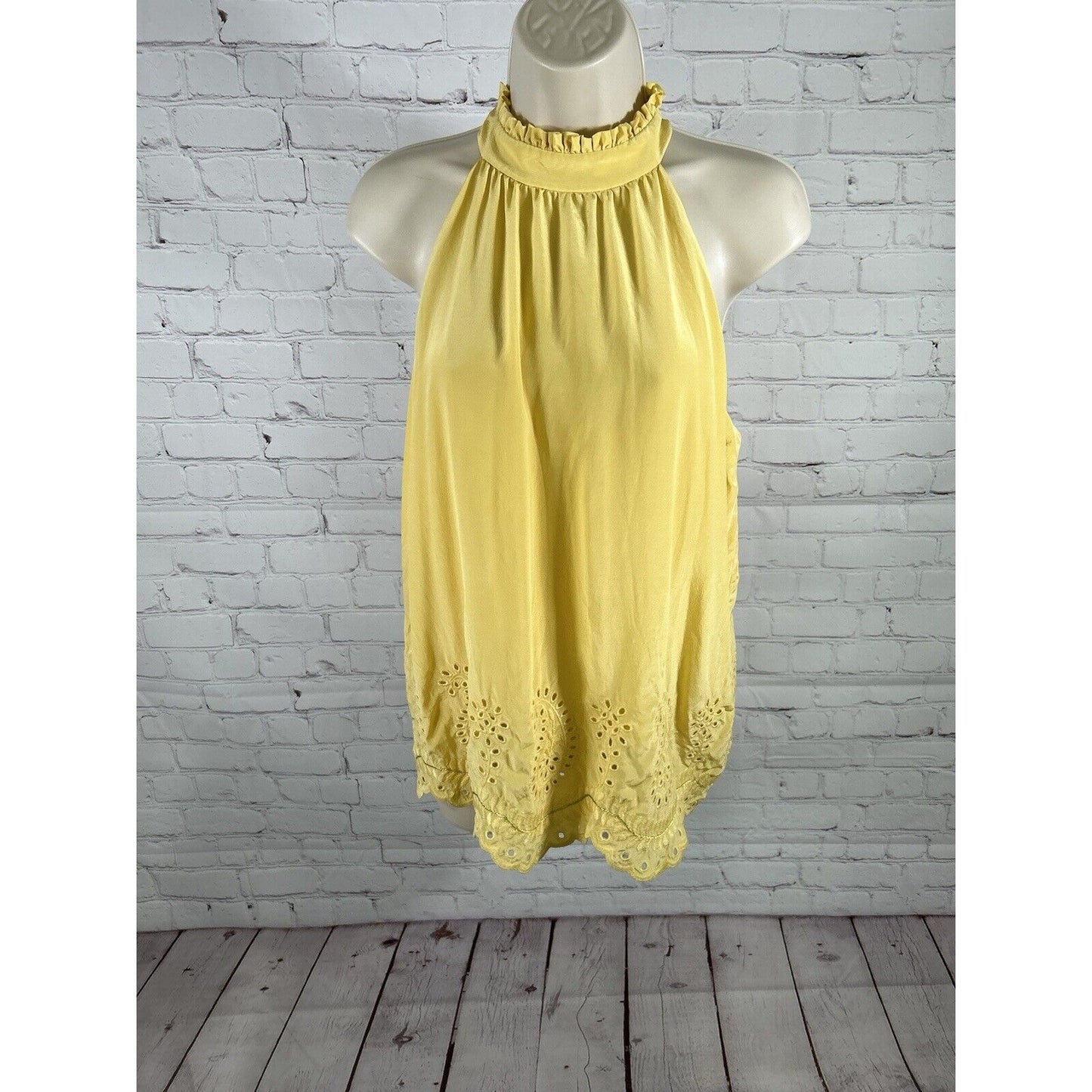 Jovovich Hawk 100% Silk Yellow High Neck Paisley Sleeveless Blouse Women’s 2