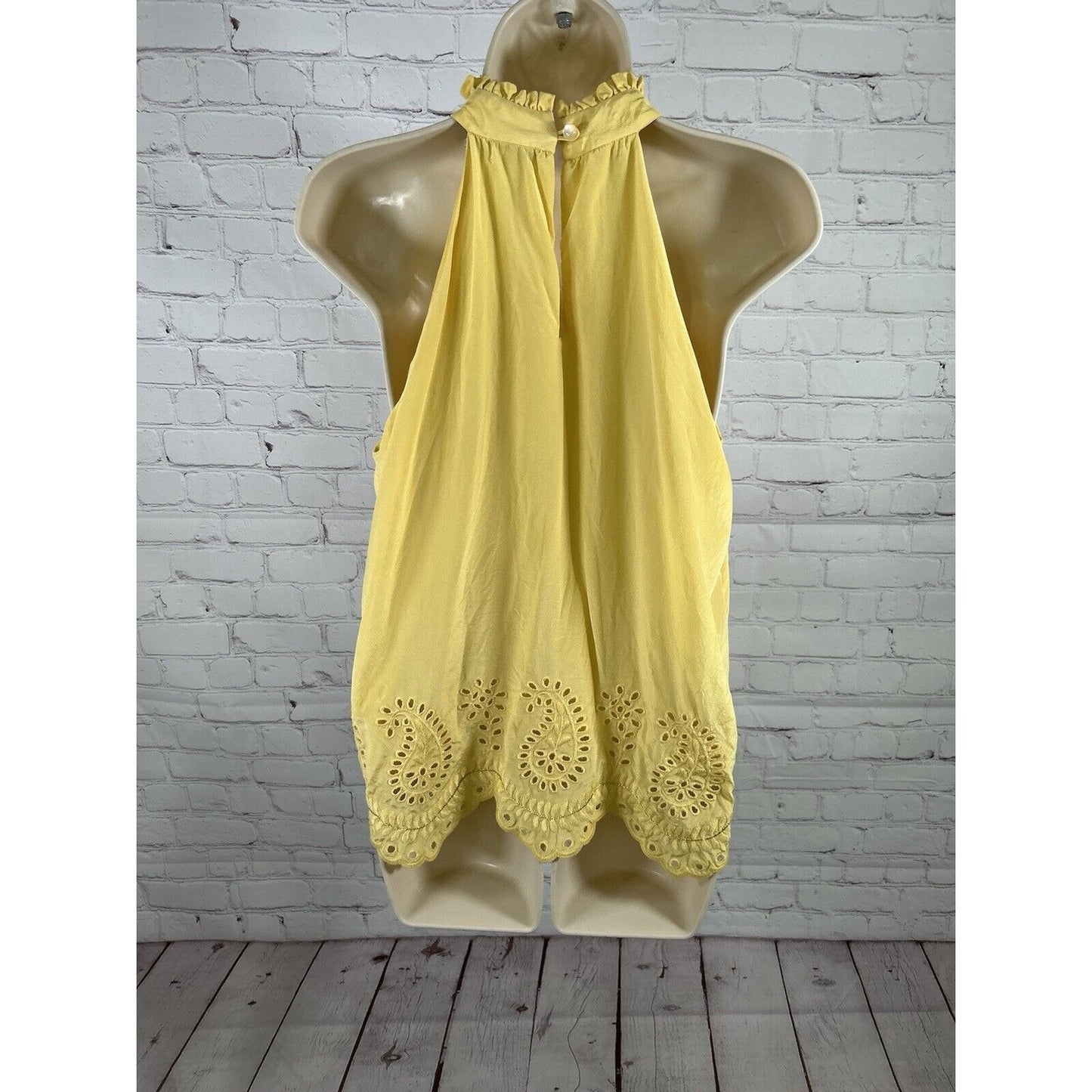 Jovovich Hawk 100% Silk Yellow High Neck Paisley Sleeveless Blouse Women’s 2