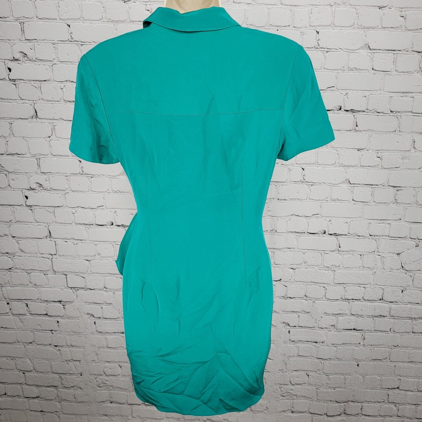 VTG Pat Argenti Green 100% Silk Short Sleeve Buttoned Wrap Tie Dress Size 6