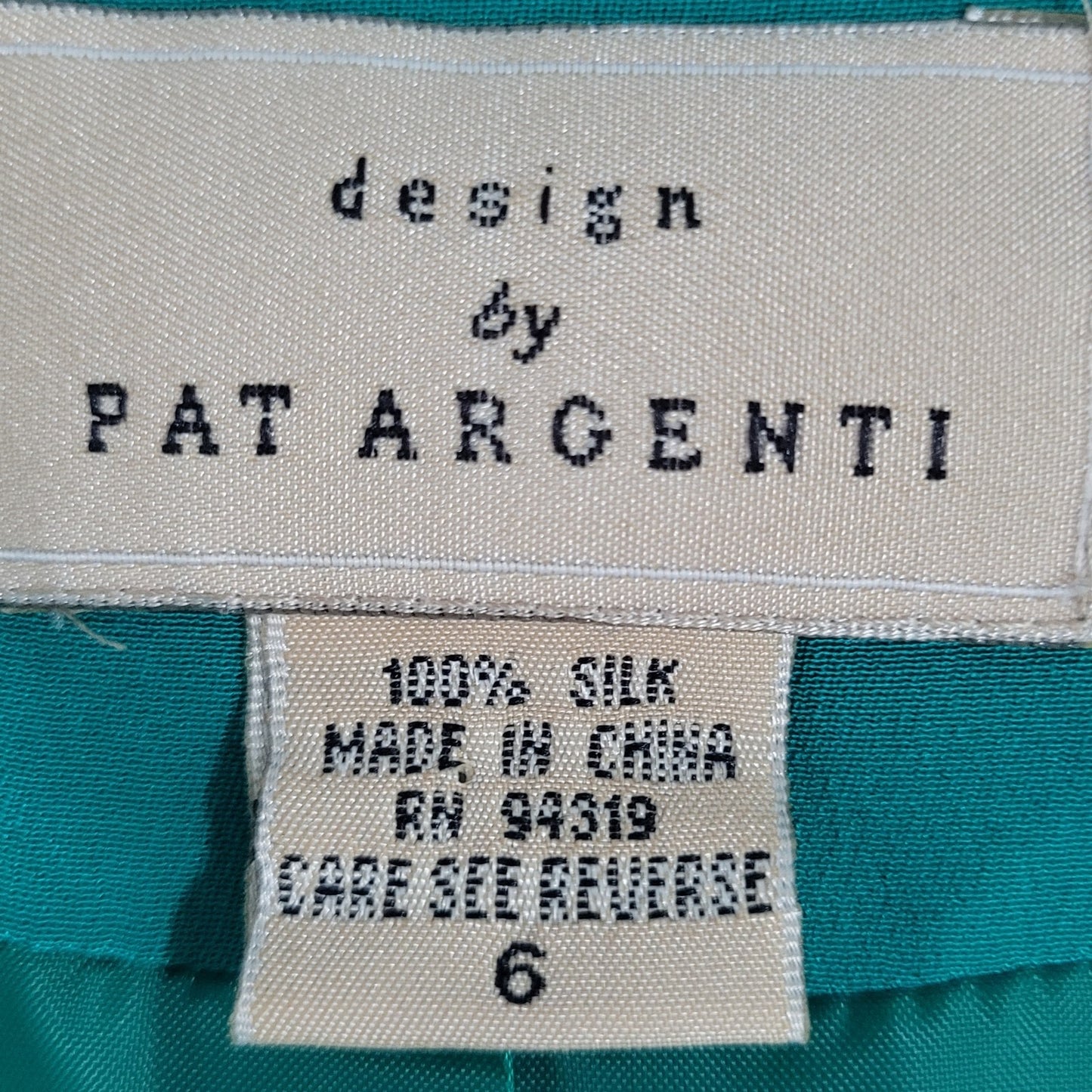 VTG Pat Argenti Green 100% Silk Short Sleeve Buttoned Wrap Tie Dress Size 6