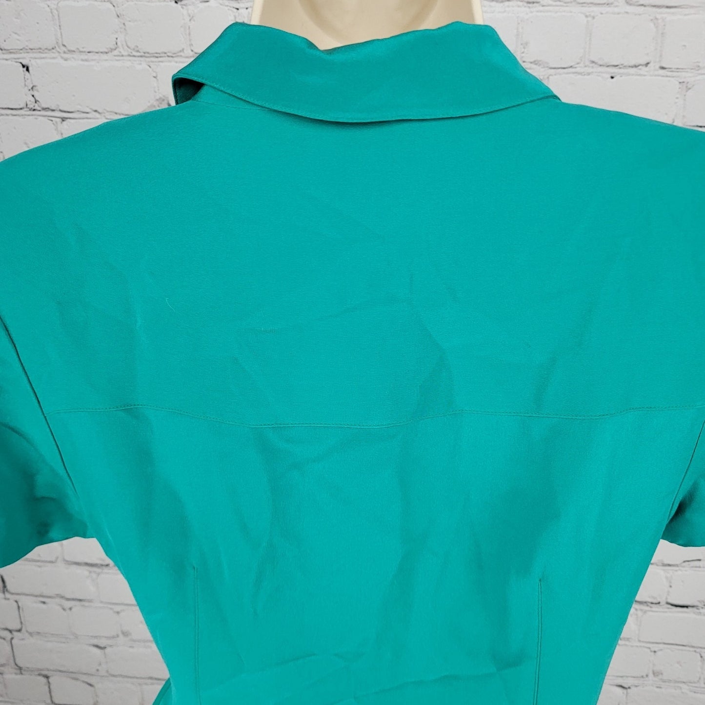 VTG Pat Argenti Green 100% Silk Short Sleeve Buttoned Wrap Tie Dress Size 6