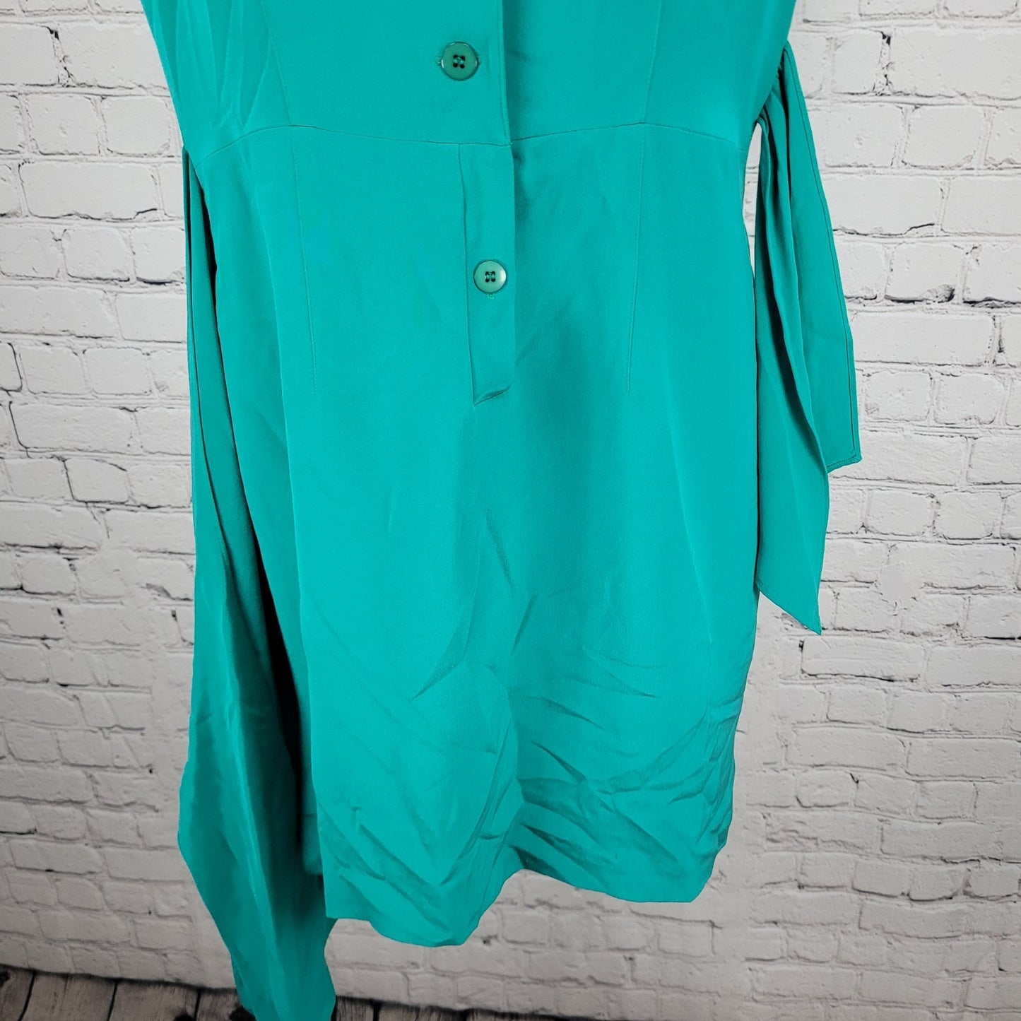 VTG Pat Argenti Green 100% Silk Short Sleeve Buttoned Wrap Tie Dress Size 6