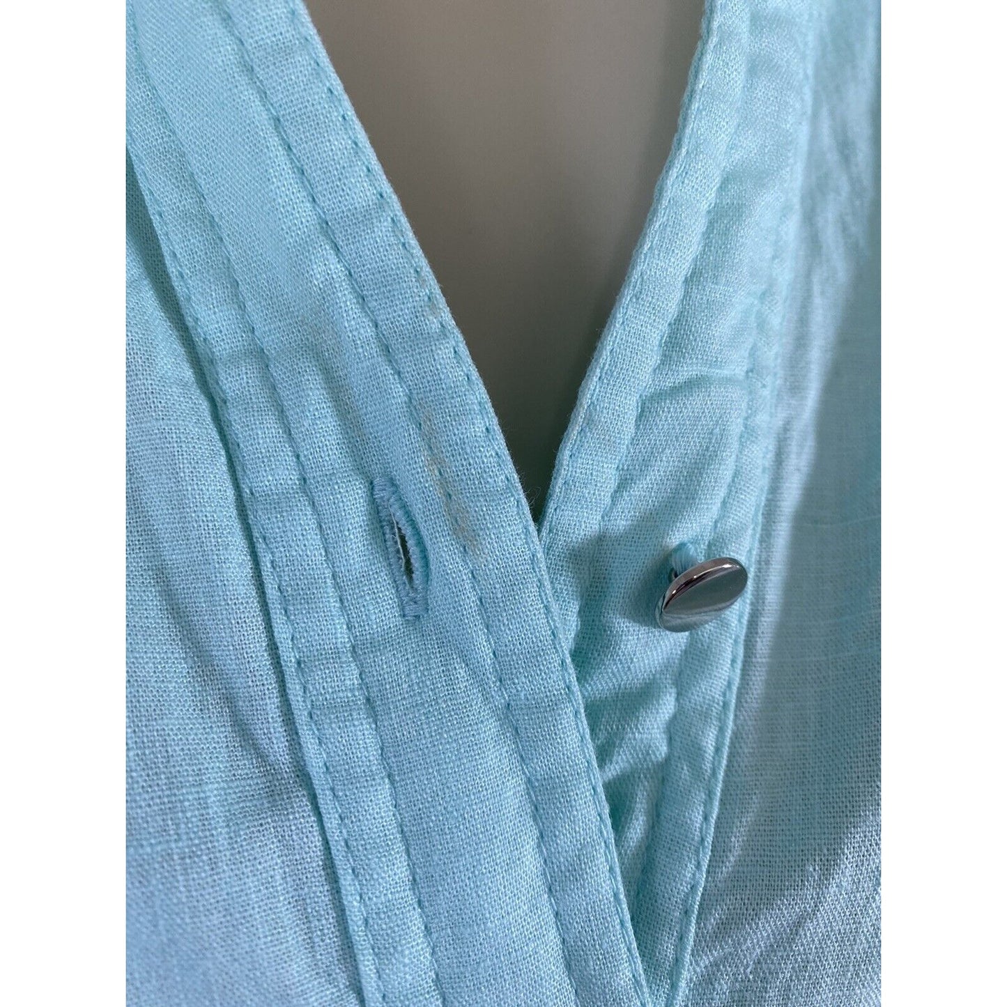Cathy Teal 3/4 Sleeve Shiny Silver Button Up Pockets Size M Medium