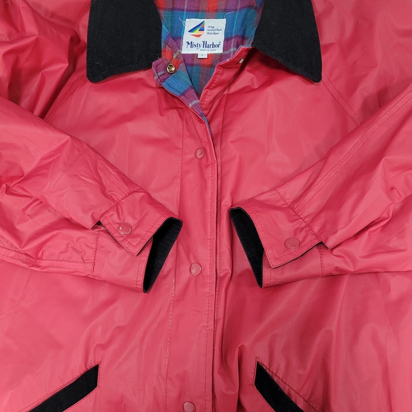 VTG Misty Harbor Red Any Weather Slicker PVC Cotton Lined Rain Coat Size Large L