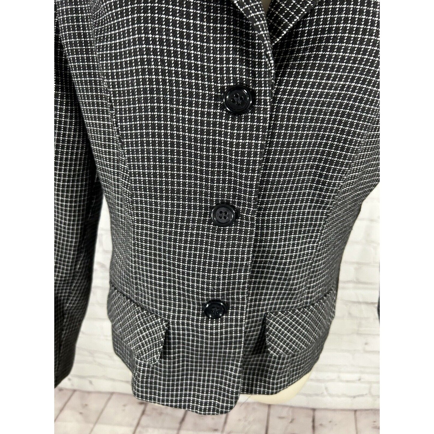 VTG Dawn Joy Fashions Black White Check 3 Button Front Women’s Jacket Blazer S