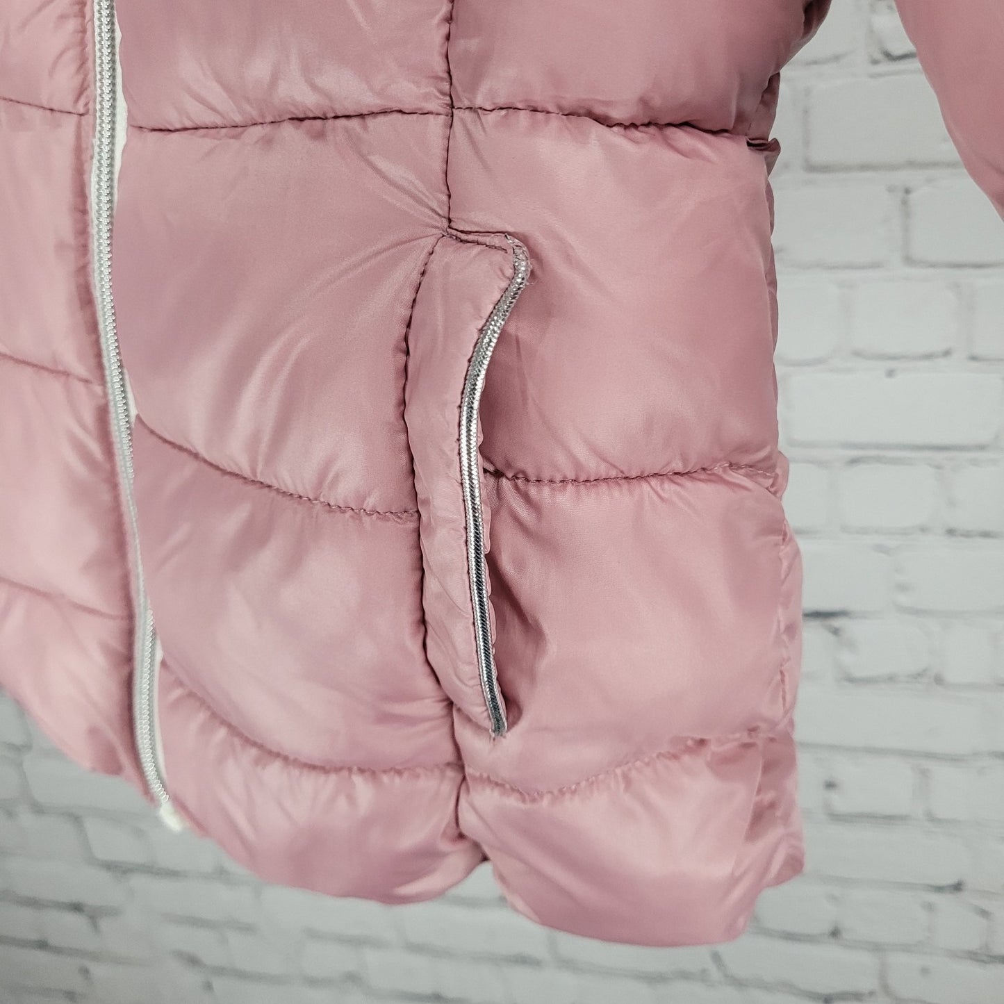 Michael Kors Pink Sherpa Hooded Fleece Lined Full Zip Puffer Jacket Size 3T