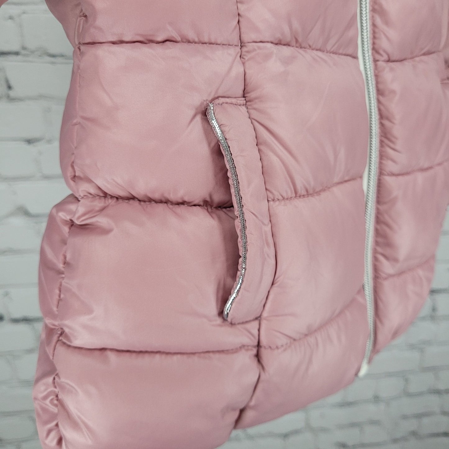 Michael Kors Pink Sherpa Hooded Fleece Lined Full Zip Puffer Jacket Size 3T