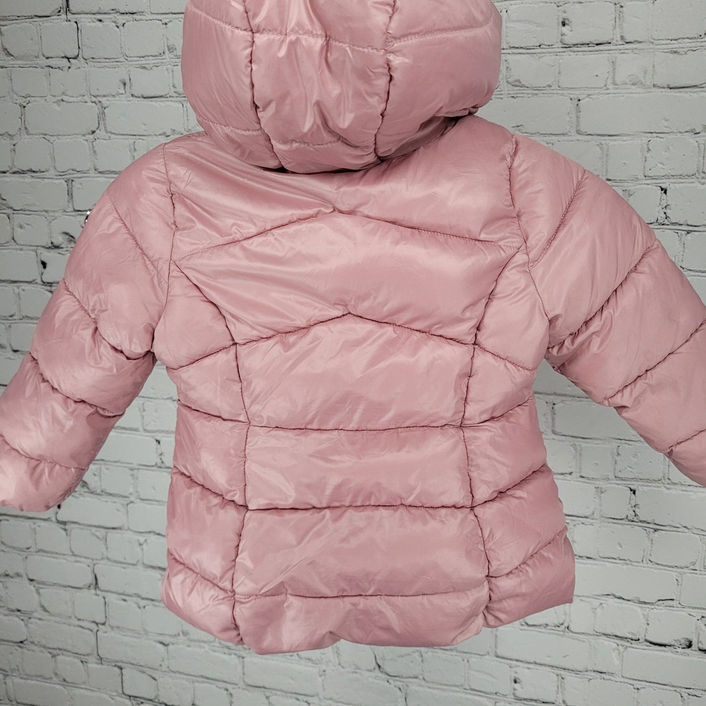 Michael Kors Pink Sherpa Hooded Fleece Lined Full Zip Puffer Jacket Size 3T